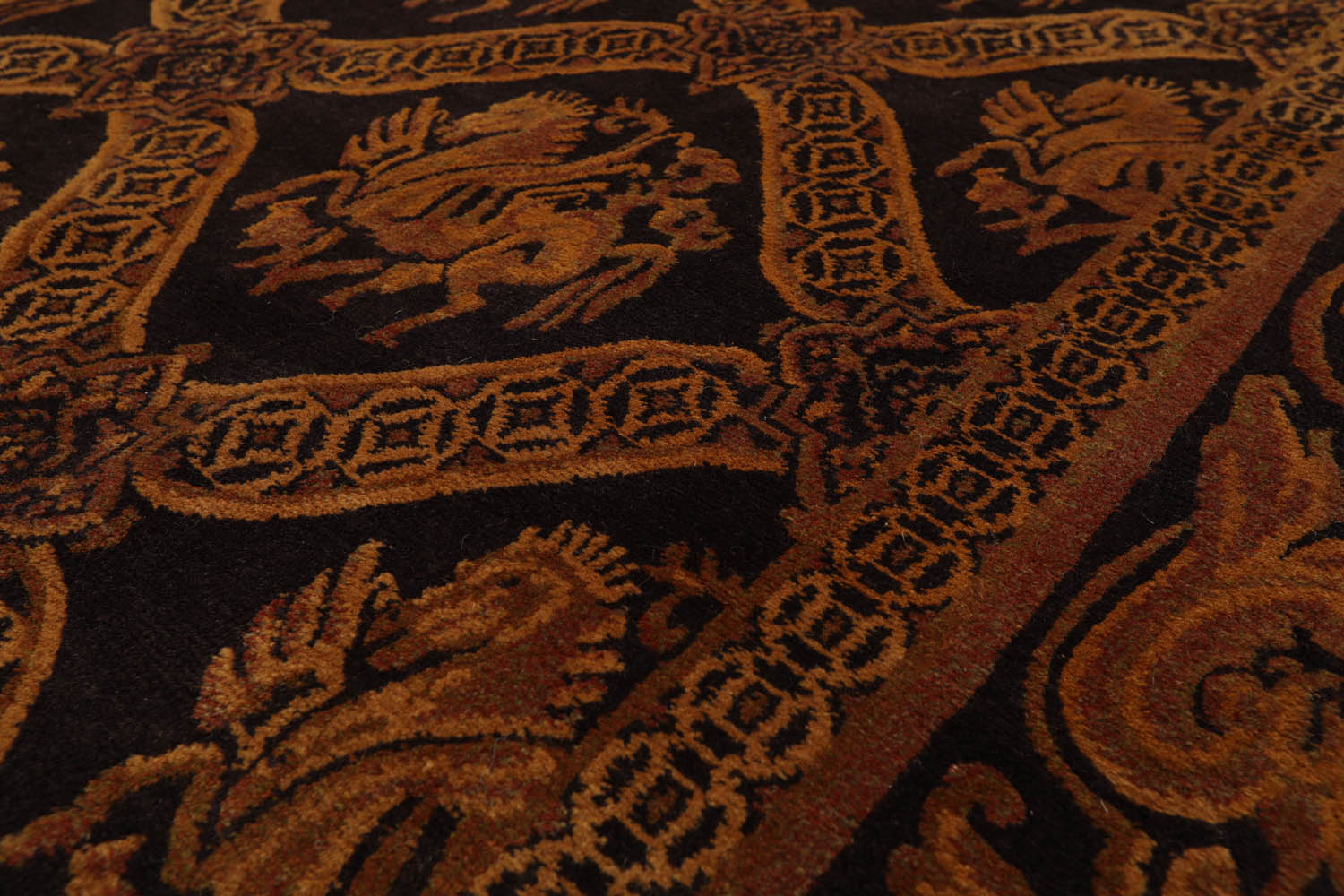 6x9 Charcoal, Brown, Gold Color Hand Knotted Pictorial 100% Wool Transitional Oriental Rug