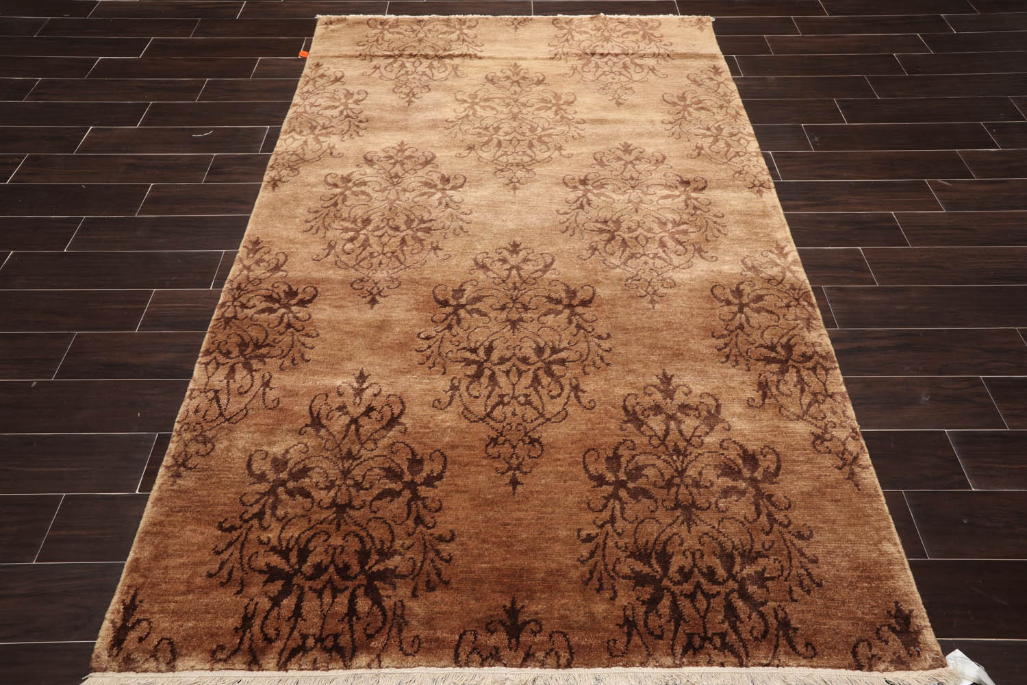 5x8 Tan, Brown, Color Hand Knotted All-Over 100% Wool Transitional Oriental Rug