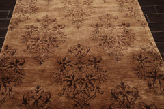 5x8 Tan, Brown, Color Hand Knotted All-Over 100% Wool Transitional Oriental Rug