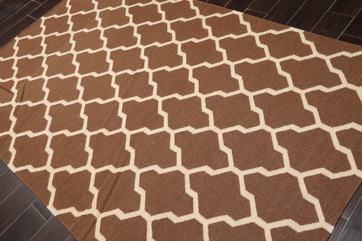 5x8 Brown, Beige, Color Hand Woven All-Over 100% Wool Kilim Oriental Rug