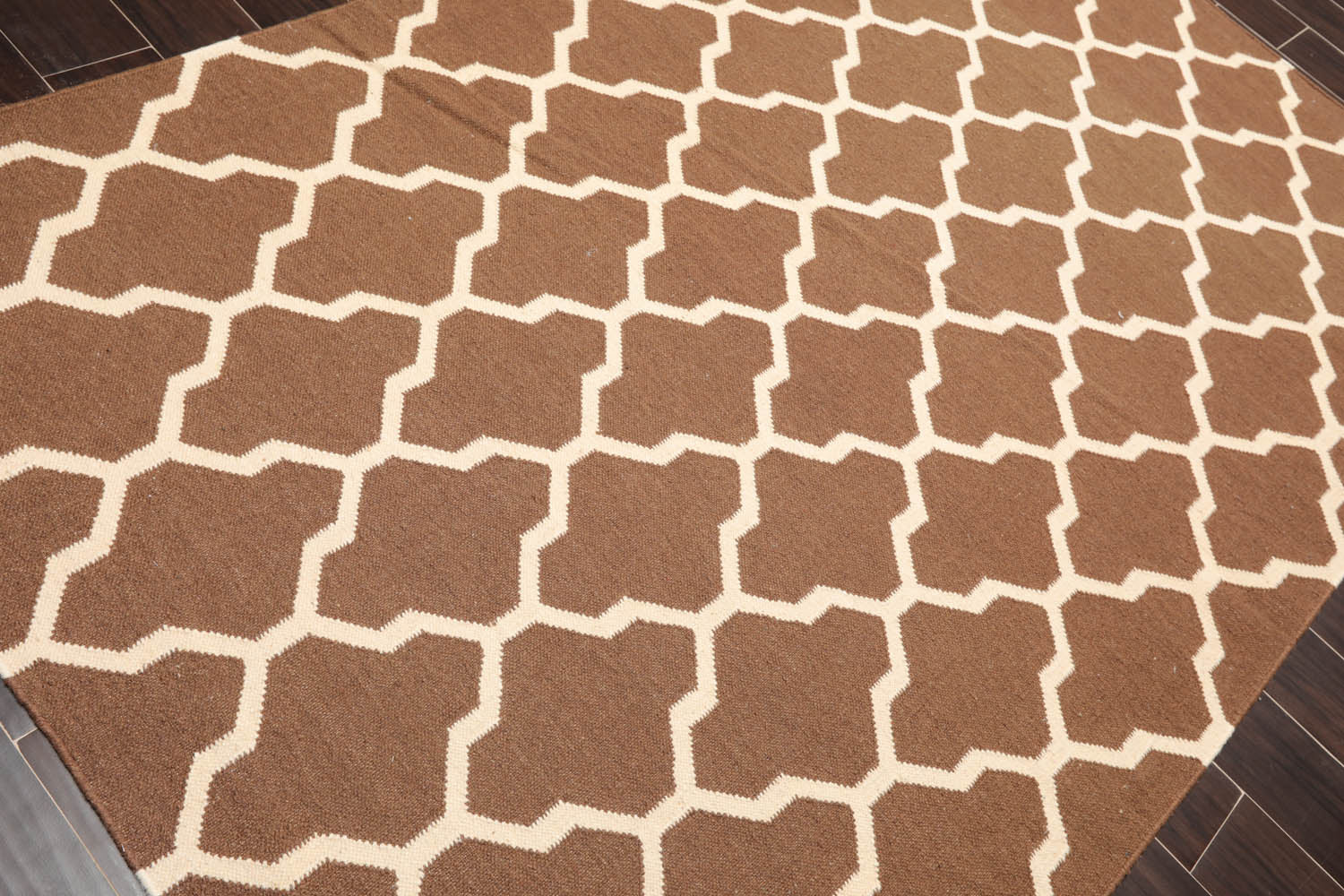 5x8 Brown, Beige, Color Hand Woven All-Over 100% Wool Kilim Oriental Rug