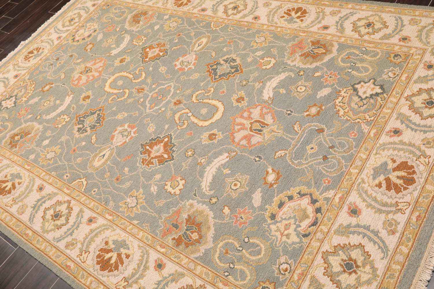 6x9 Slate, Beige, Rust Color Hand Knotted All-Over 100% Wool Traditional Oriental Rug