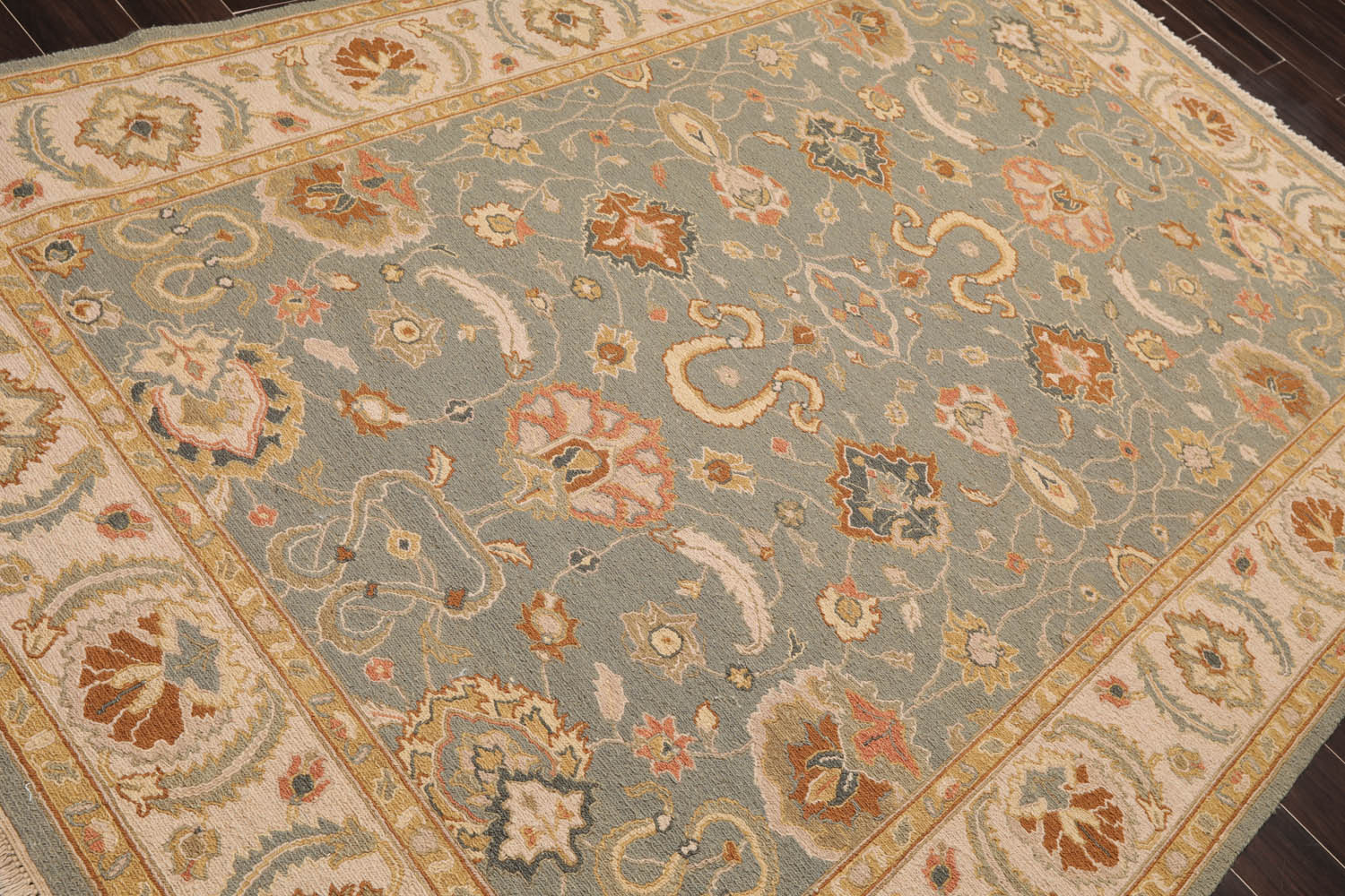 6x9 Slate, Beige, Rust Color Hand Knotted All-Over 100% Wool Traditional Oriental Rug