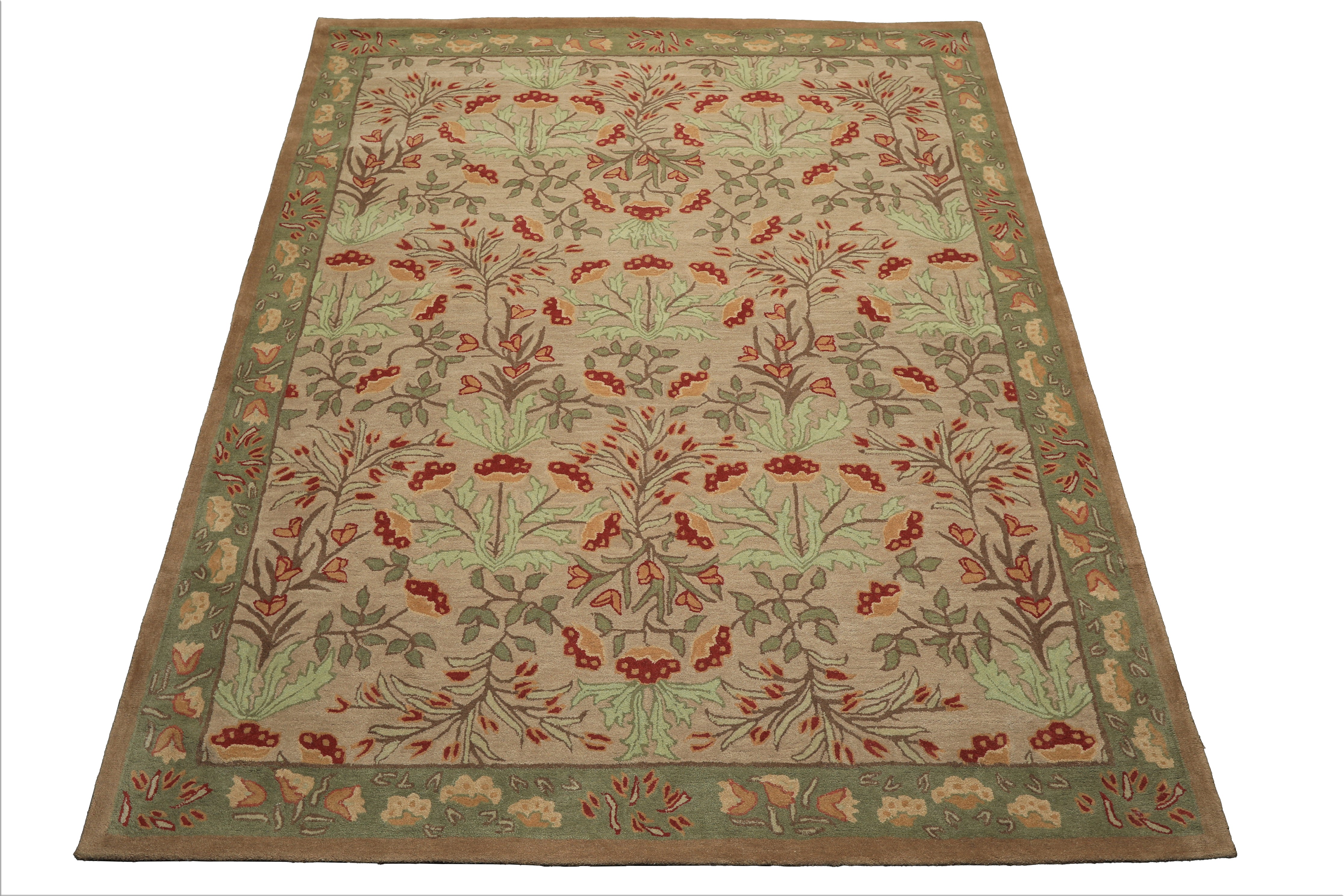 Multi Size Beige, Sage Hand-Tufted Persian 100% Wool Botanical Floral ACELENE Transitional Oriental Area Rug