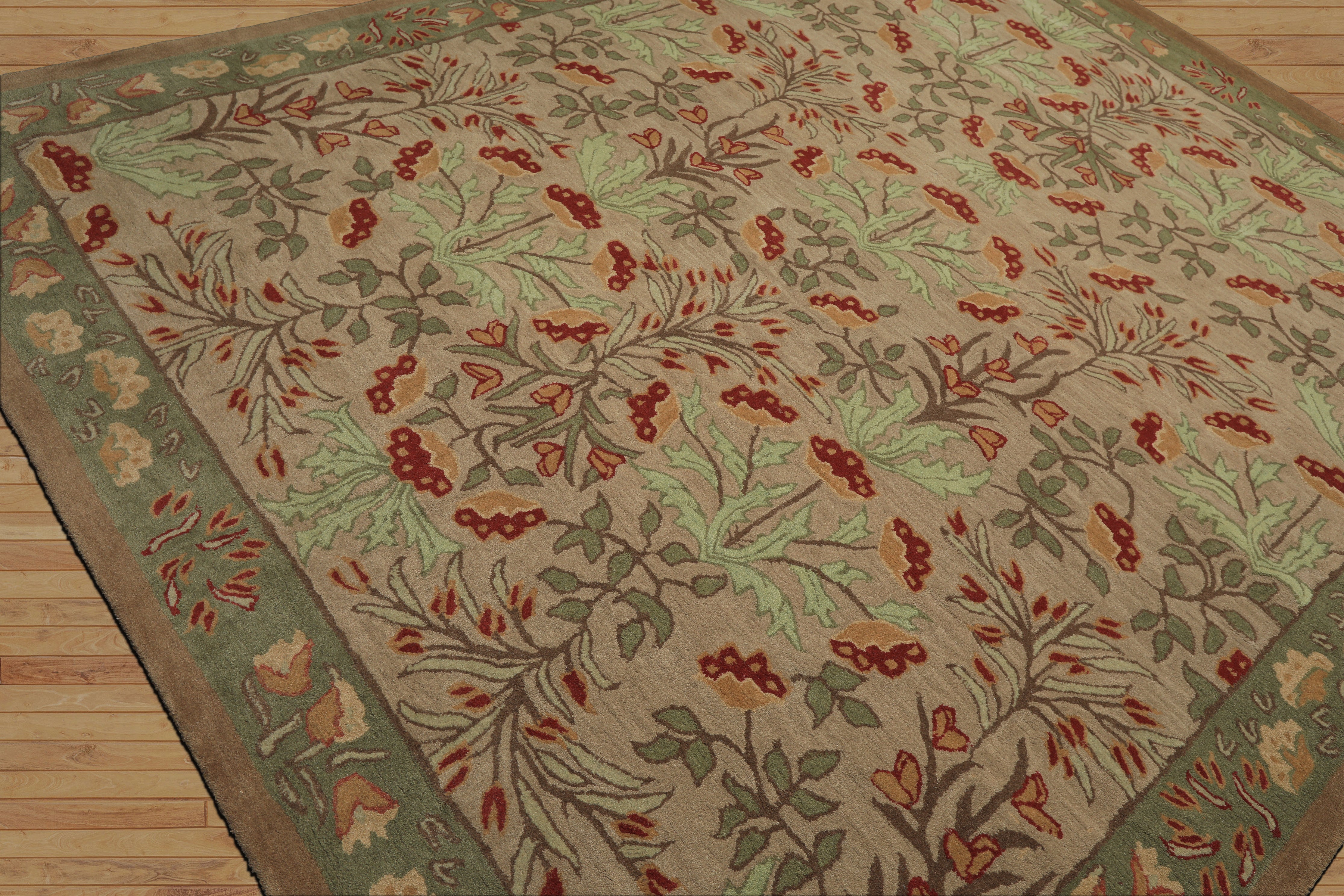 Multi Size Beige, Sage Hand-Tufted Persian 100% Wool Botanical Floral ACELENE Transitional Oriental Area Rug
