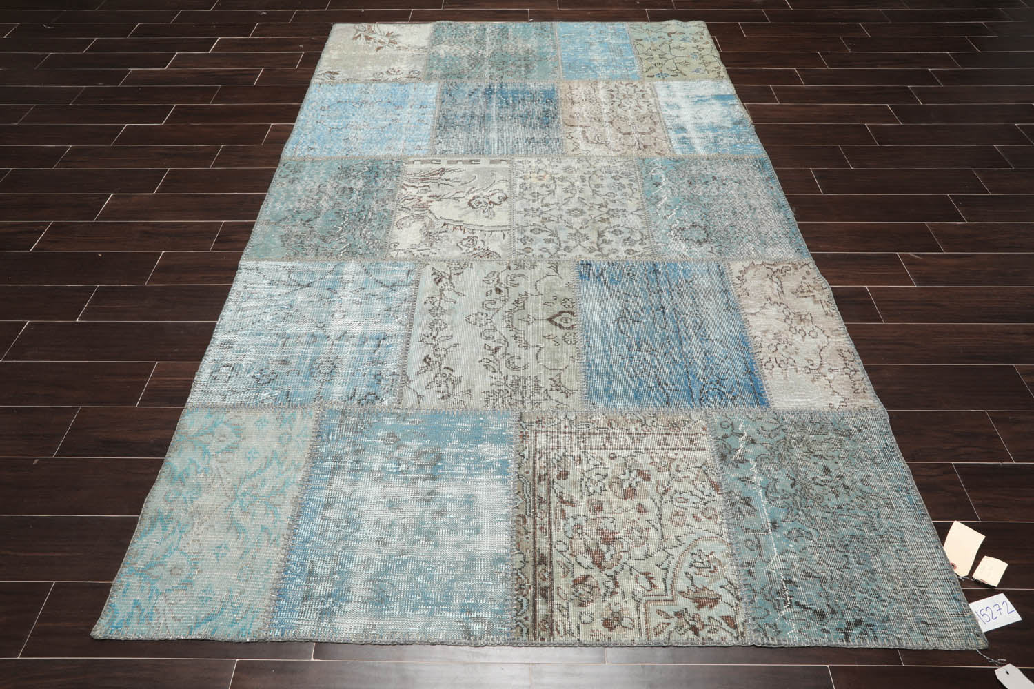 6x9 Blue, Gray, Aqua Color Hand Knotted All-Over 100% Wool Traditional Oriental Rug