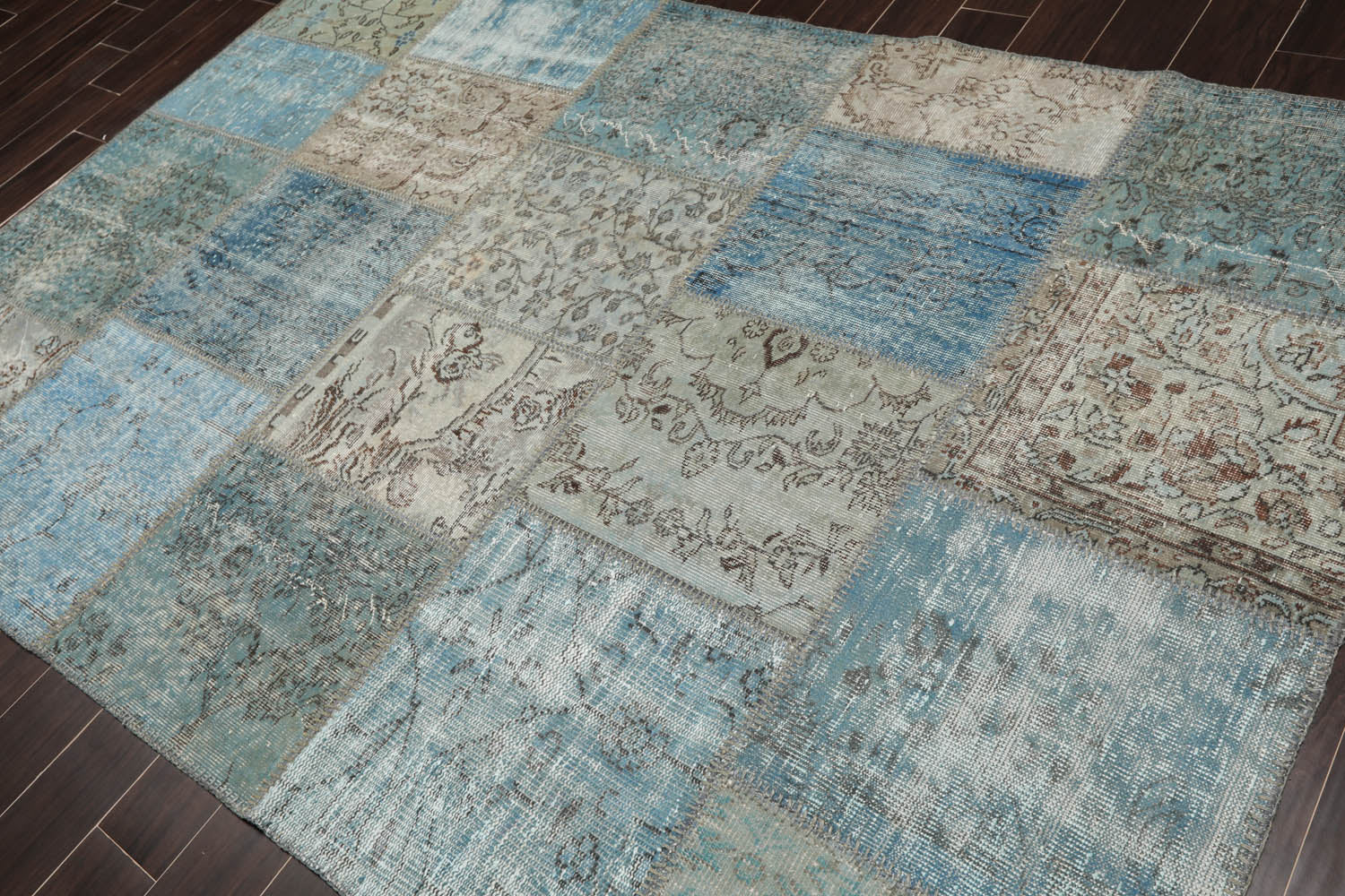 6x9 Blue, Gray, Aqua Color Hand Knotted All-Over 100% Wool Traditional Oriental Rug