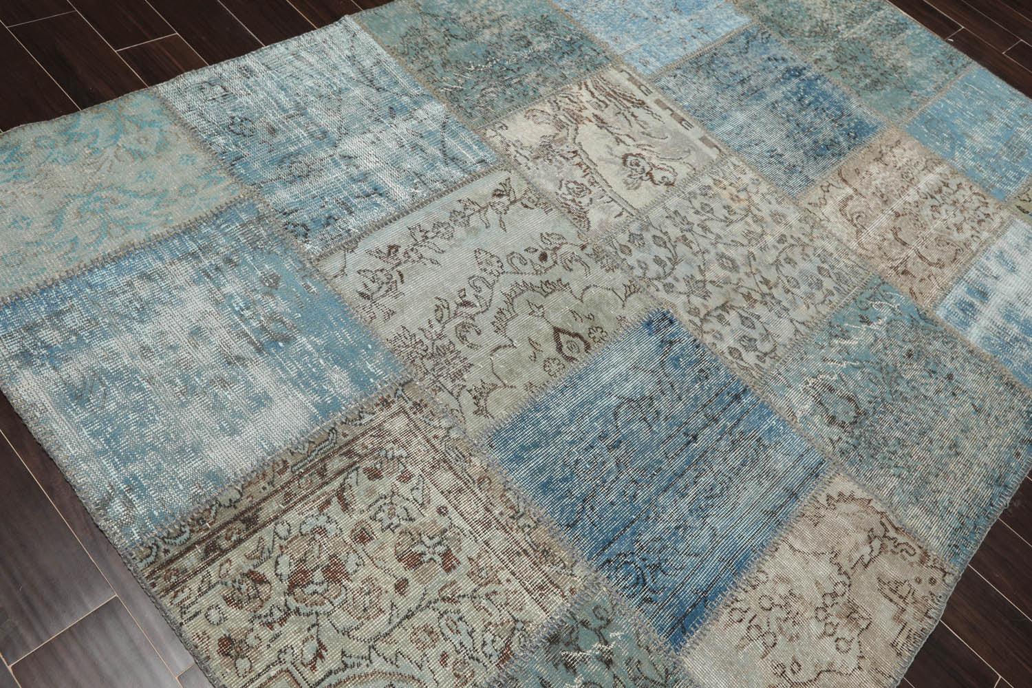6x9 Blue, Gray, Aqua Color Hand Knotted All-Over 100% Wool Traditional Oriental Rug