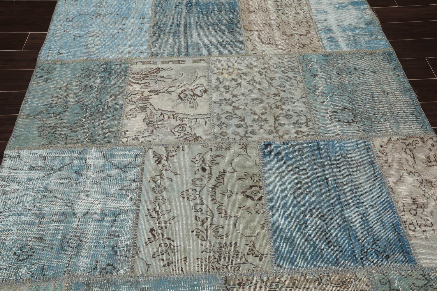 6x9 Blue, Gray, Aqua Color Hand Knotted All-Over 100% Wool Traditional Oriental Rug