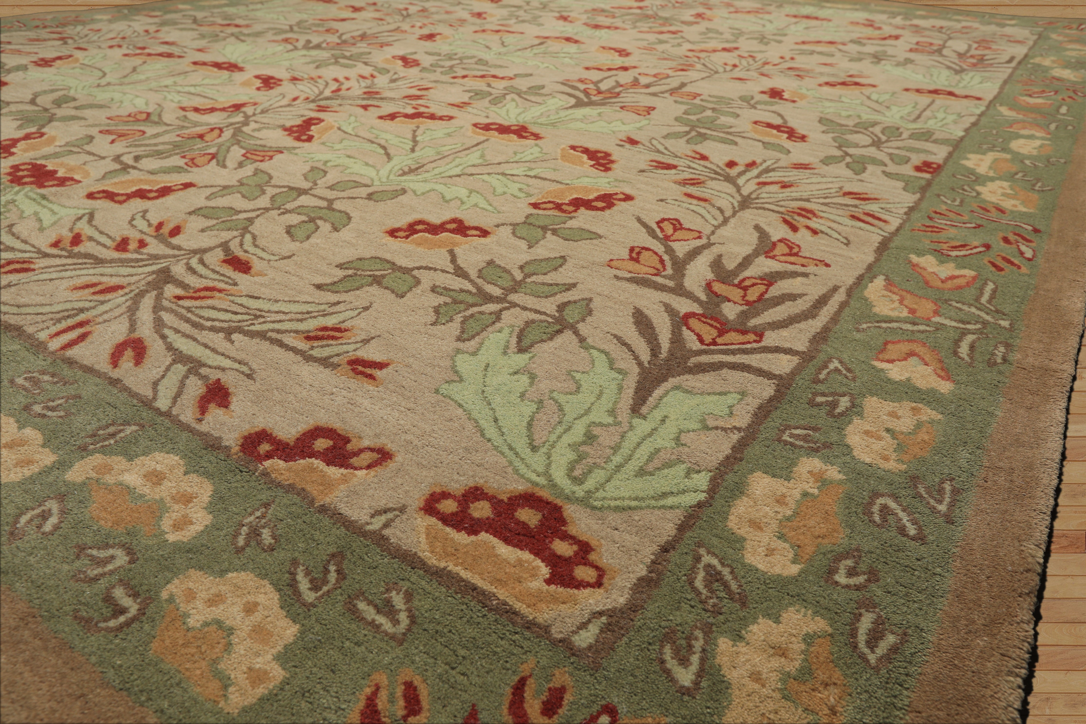 Multi Size Beige, Sage Hand-Tufted Persian 100% Wool Botanical Floral ACELENE Transitional Oriental Area Rug