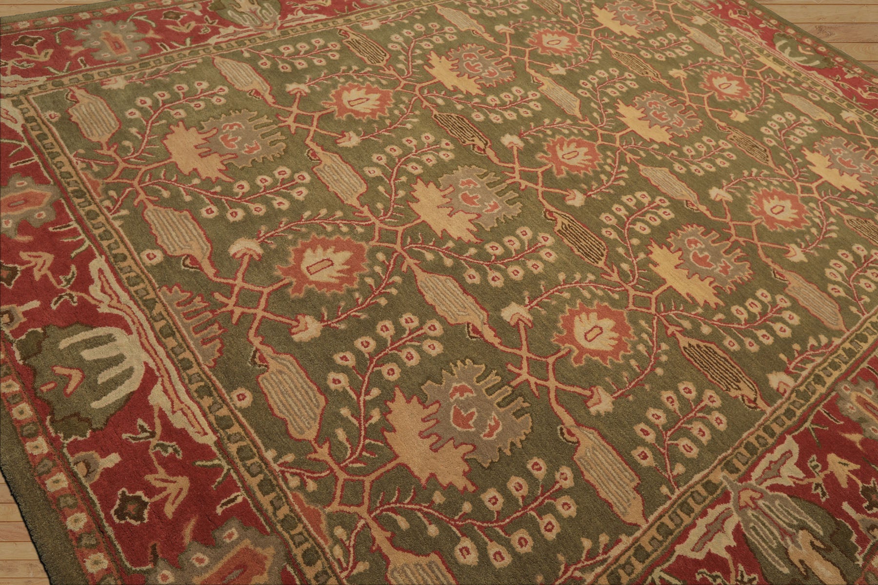 8x10 Sage, Rose, Beige Color Hand Tufted William Morris Wool Arts & Crafts Oriental Rug