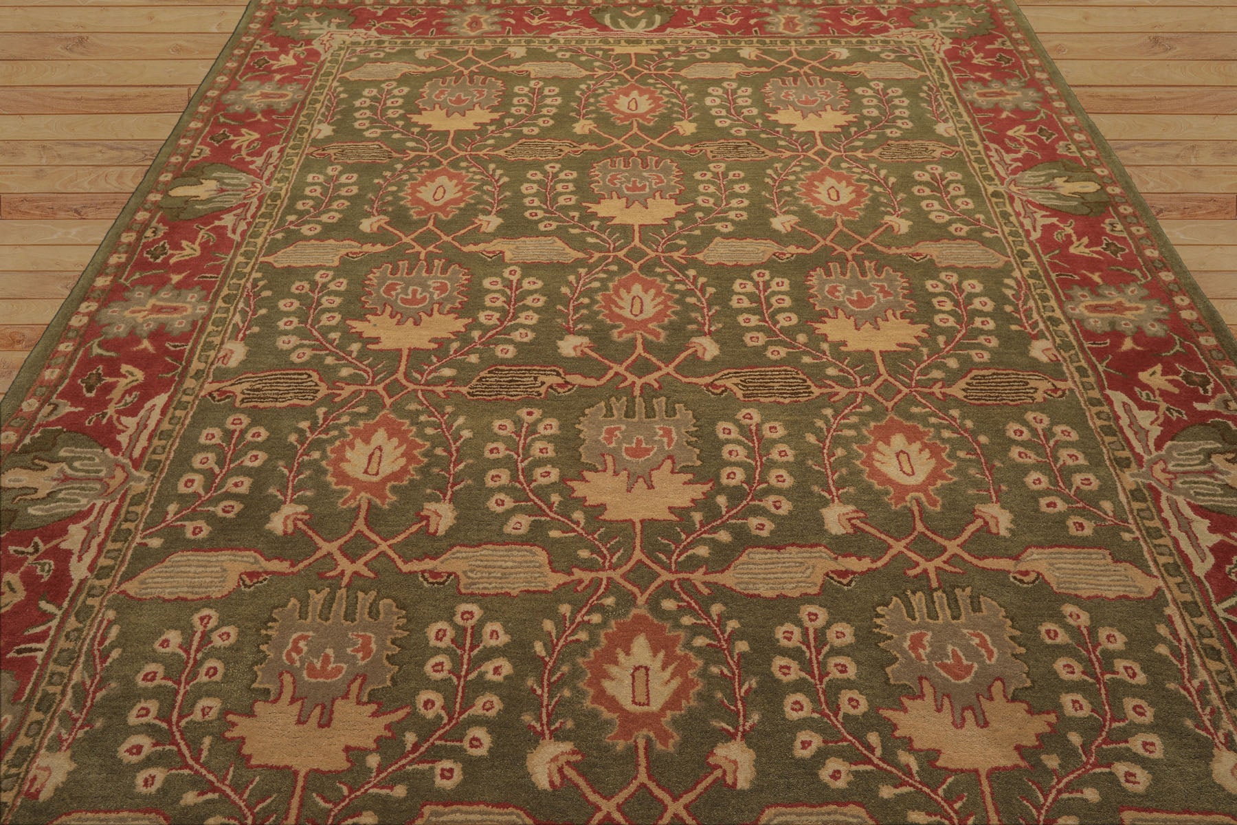 8x10 Sage, Rose, Beige Color Hand Tufted William Morris Wool Arts & Crafts Oriental Rug