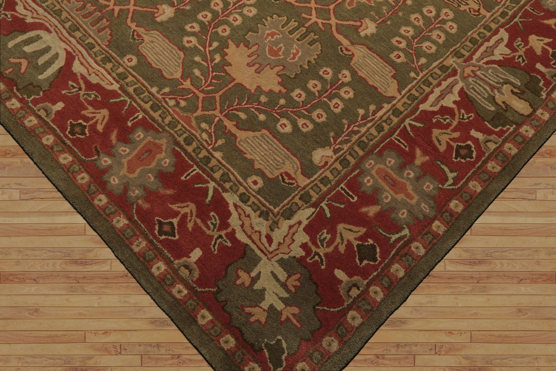 8x10 Sage, Rose, Beige Color Hand Tufted William Morris Wool Arts & Crafts Oriental Rug