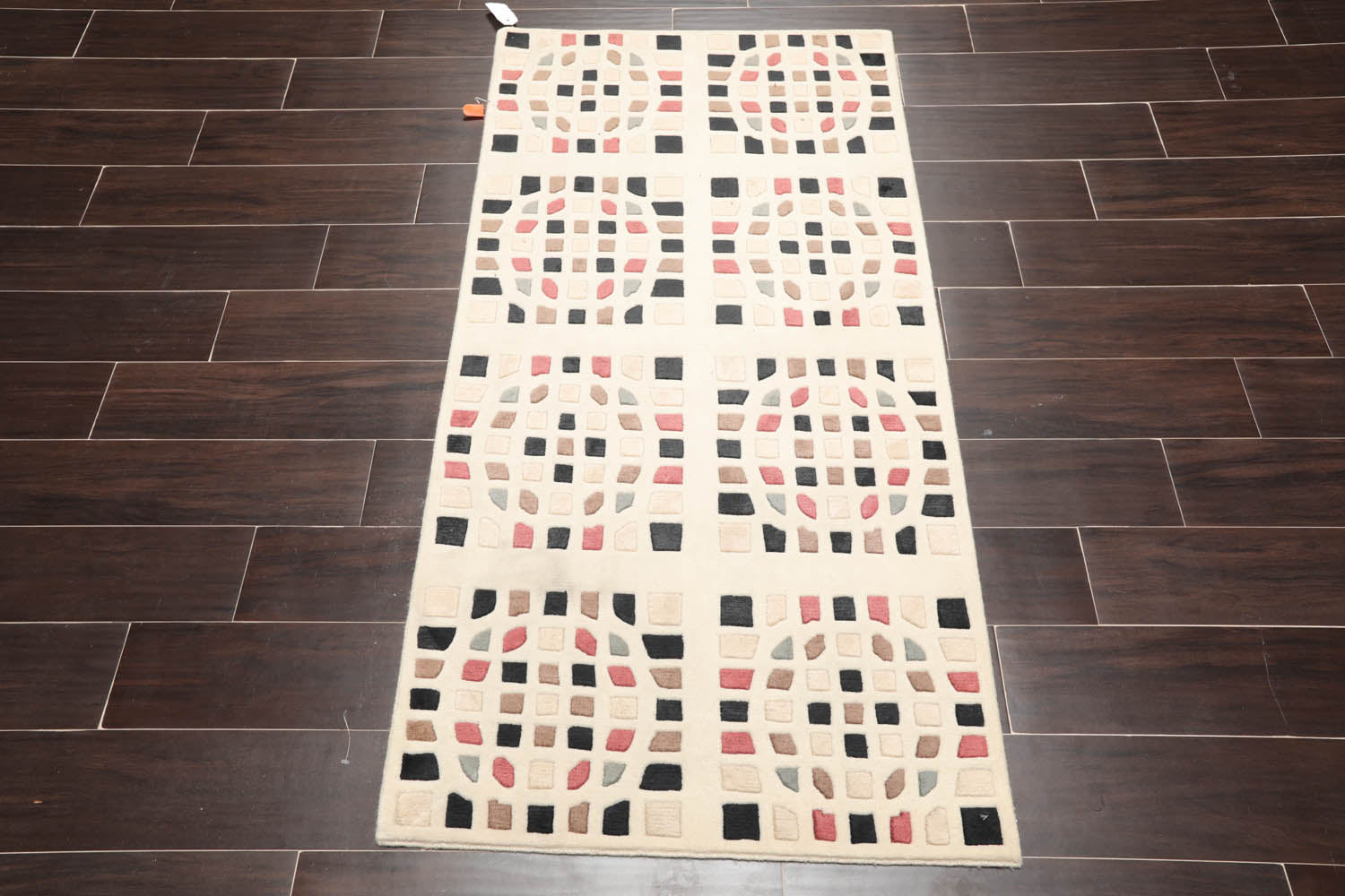 3x5 Cream, Brown, Black Color Hand Knotted All-Over 100% Wool Modern Oriental Rug