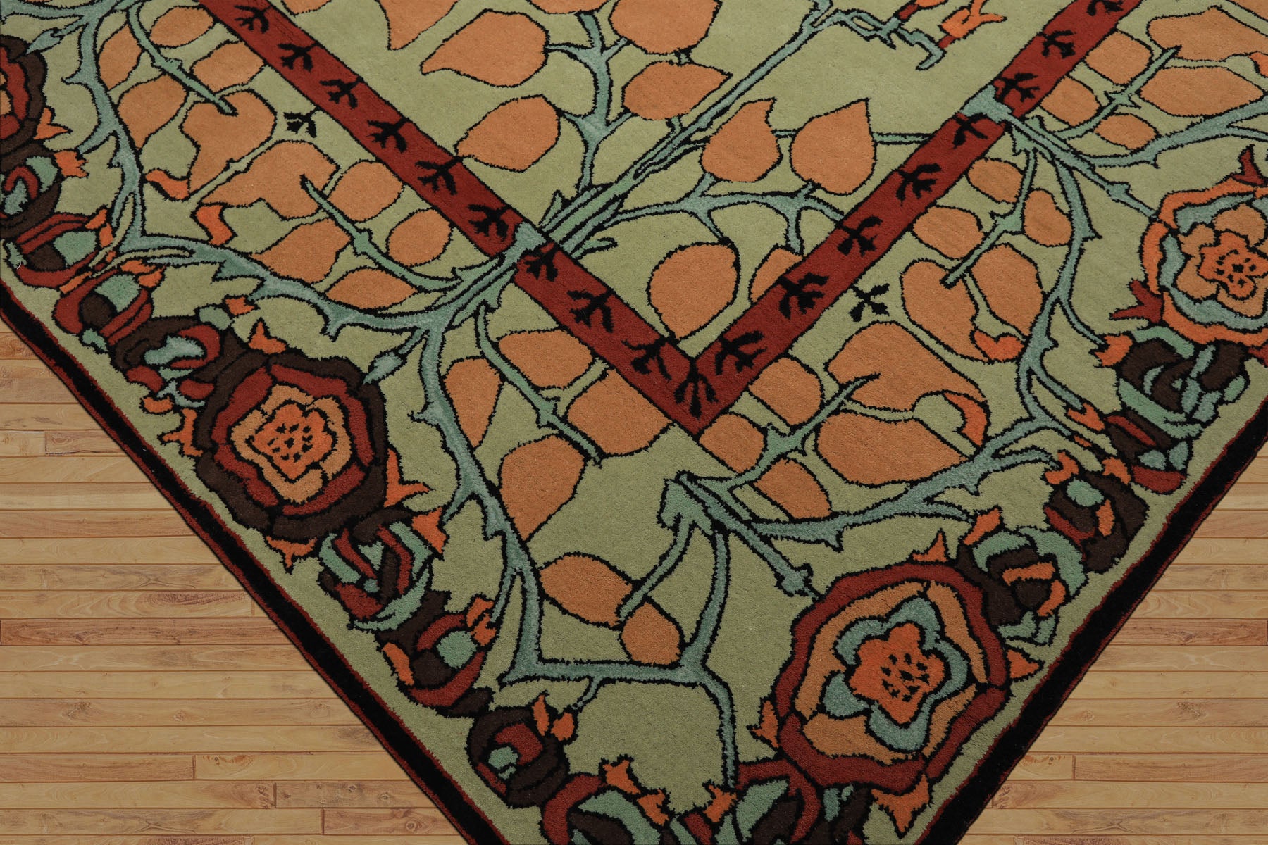 Multi Size Mint Peach Aqua Color Hand Tufted William Morris Wool Arts & Crafts Oriental Rug
