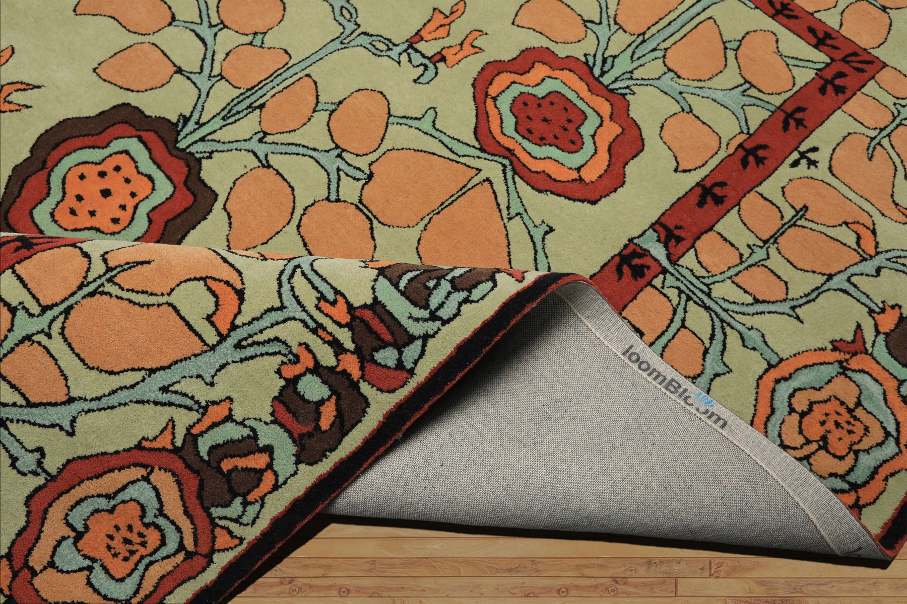 Multi Size Mint Peach Aqua Color Hand Tufted William Morris Wool Arts & Crafts Oriental Rug