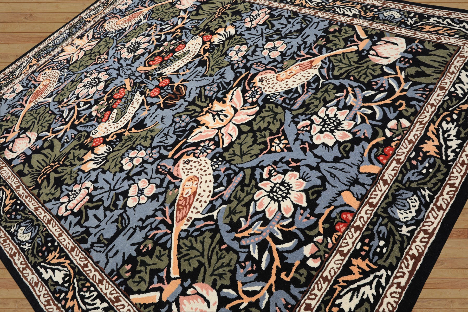 Multi Size Black Blue Ivory Color Hand Tufted William Morris Wool Arts & Crafts Oriental Rug