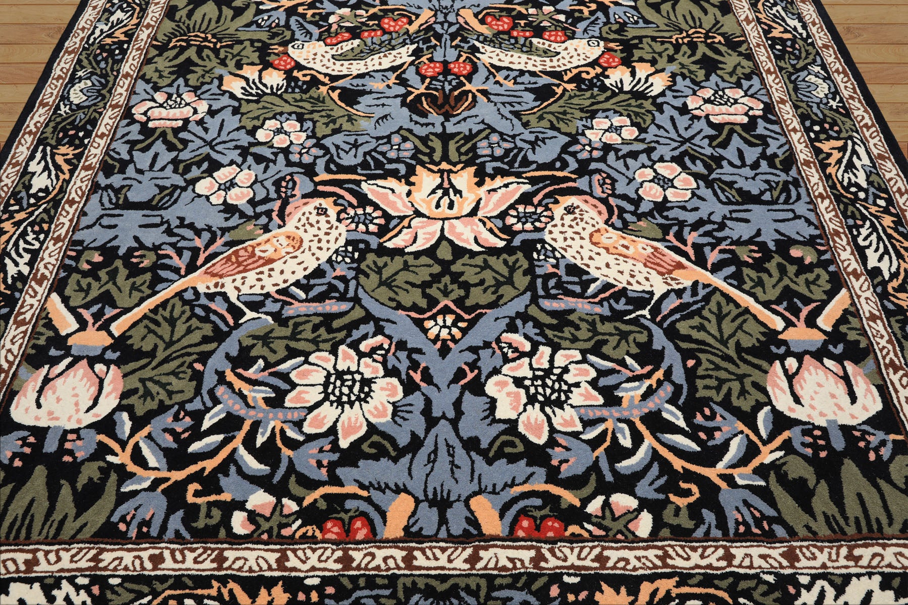 Multi Size Black Blue Ivory Color Hand Tufted William Morris Wool Arts & Crafts Oriental Rug