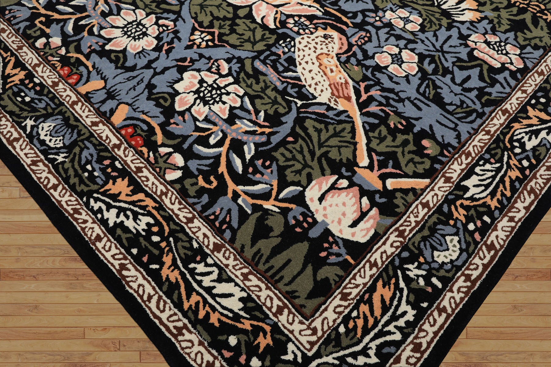 Multi Size Black Blue Ivory Color Hand Tufted William Morris Wool Arts & Crafts Oriental Rug