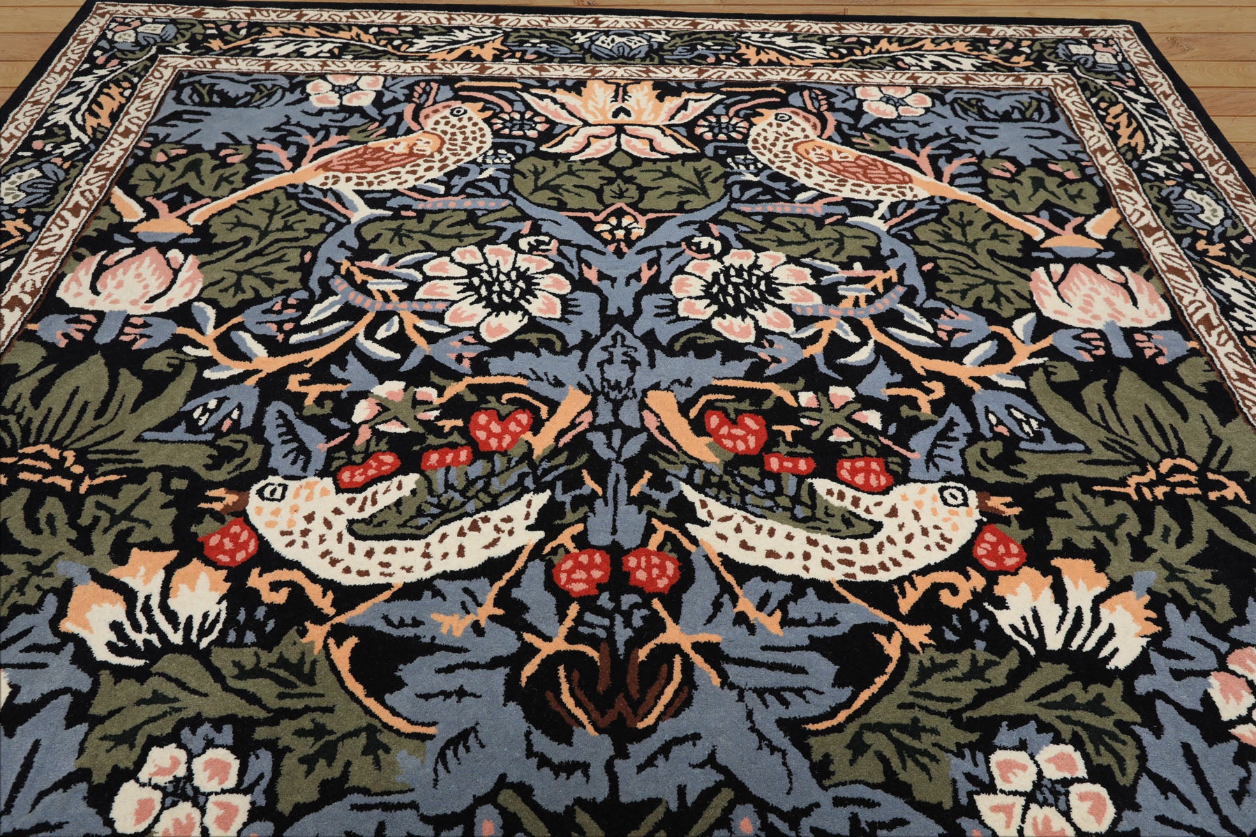 Multi Size Black Blue Ivory Color Hand Tufted William Morris Wool Arts & Crafts Oriental Rug