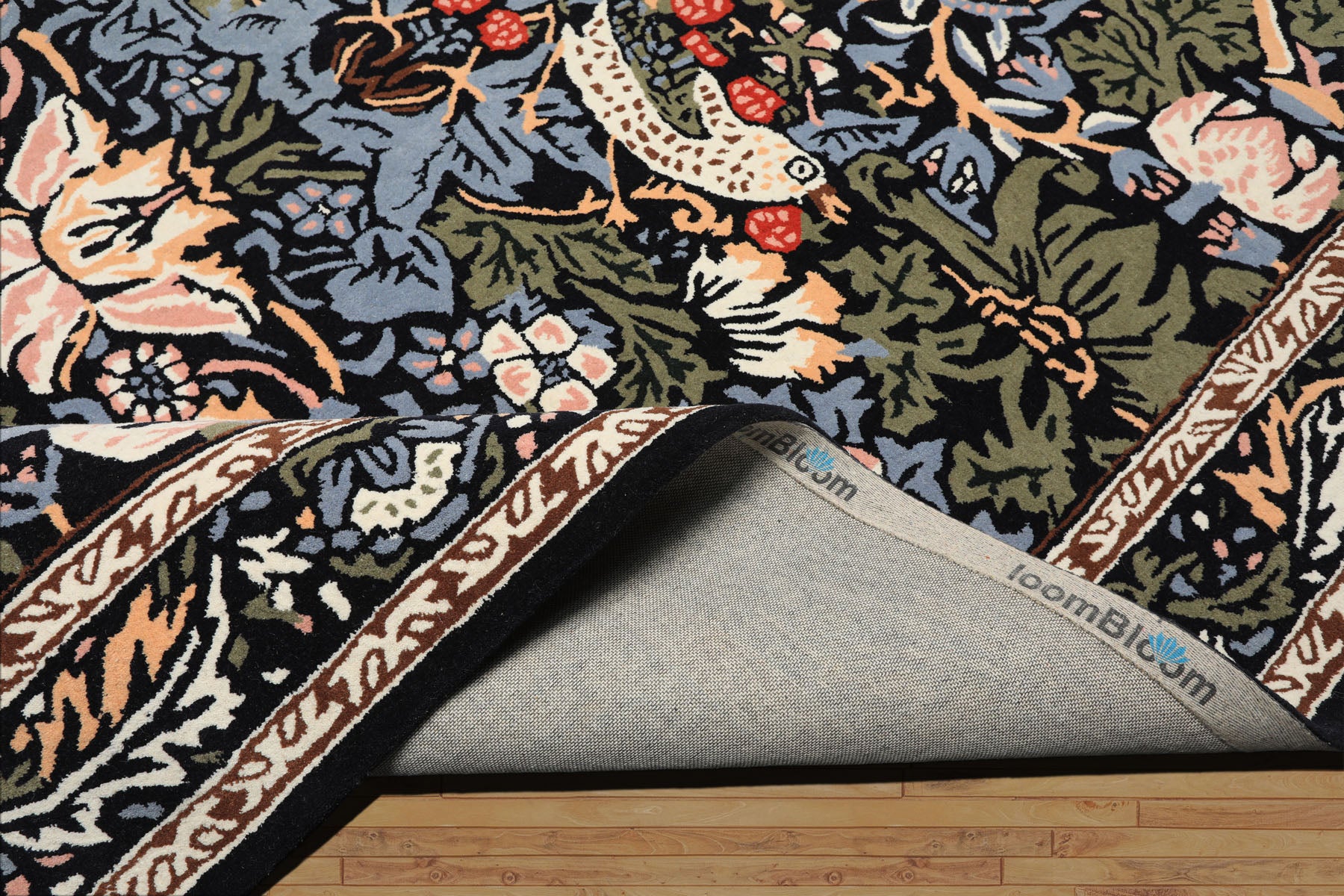 Multi Size Black Blue Ivory Color Hand Tufted William Morris Wool Arts & Crafts Oriental Rug