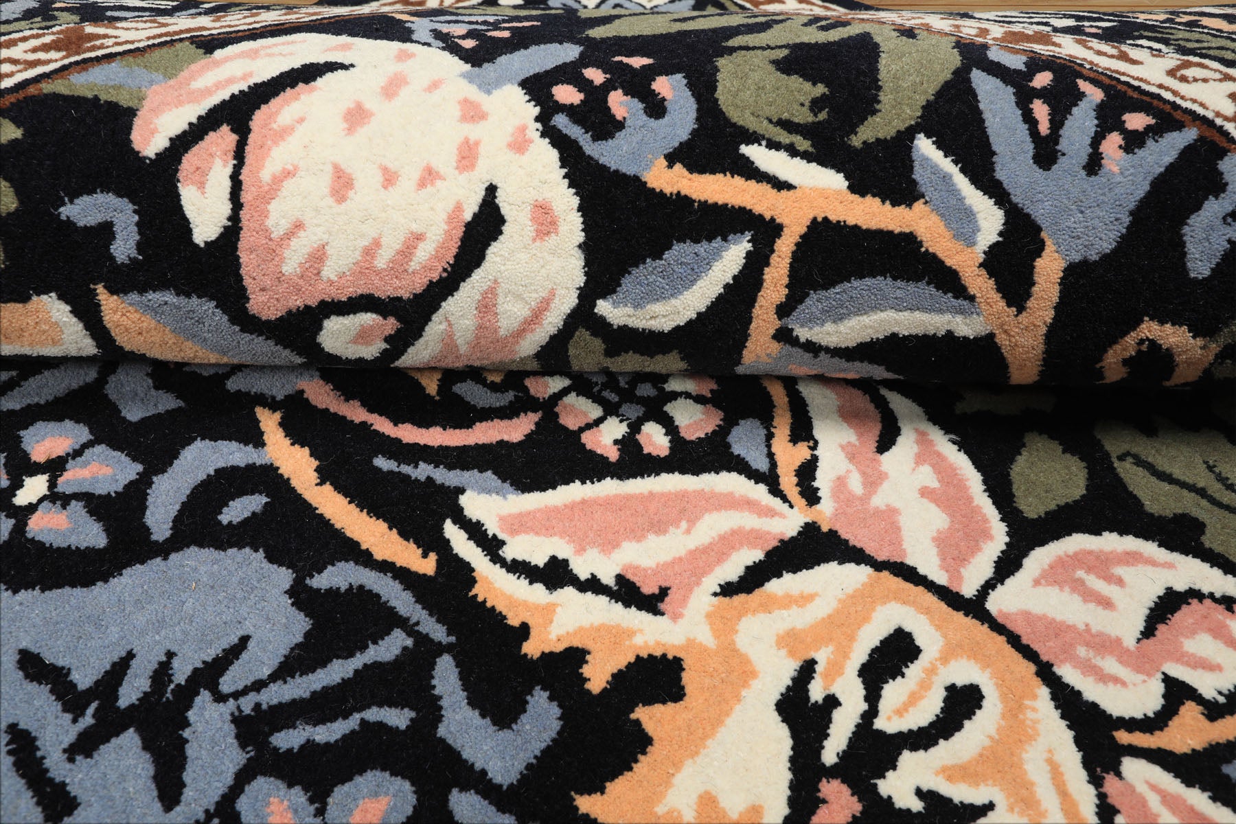 Multi Size Black Blue Ivory Color Hand Tufted William Morris Wool Arts & Crafts Oriental Rug