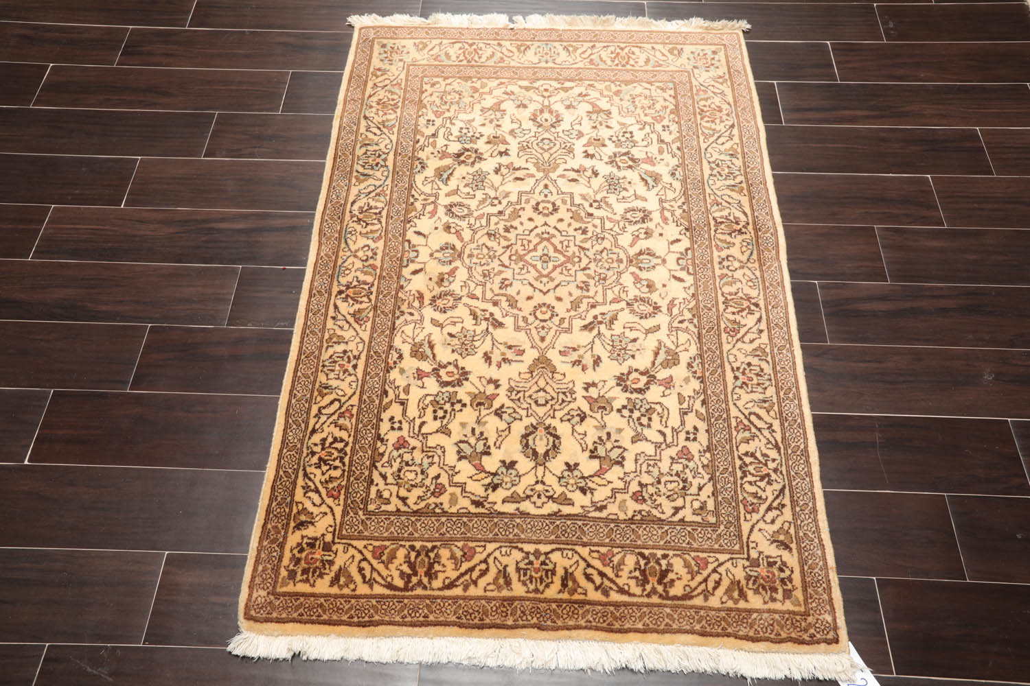3x5 Caramel, Brown, Aqua Color Hand Knotted All-Over 100% Wool Traditional Oriental Rug