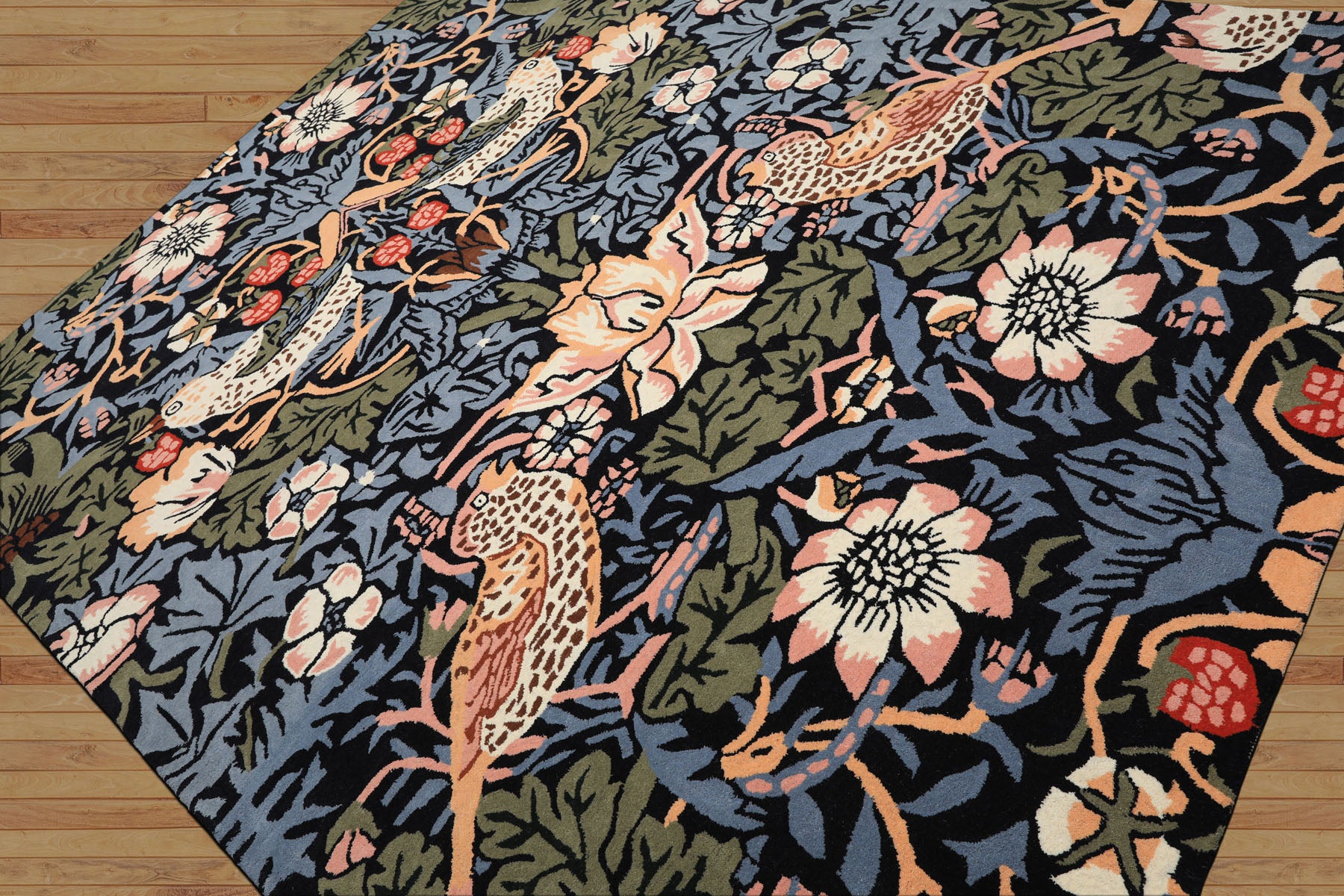 Multi Size Black Blue Ivory Color Hand Tufted William Morris Wool Arts & Crafts Oriental Rug
