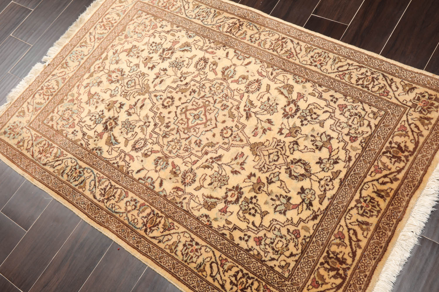 3x5 Caramel, Brown, Aqua Color Hand Knotted All-Over 100% Wool Traditional Oriental Rug