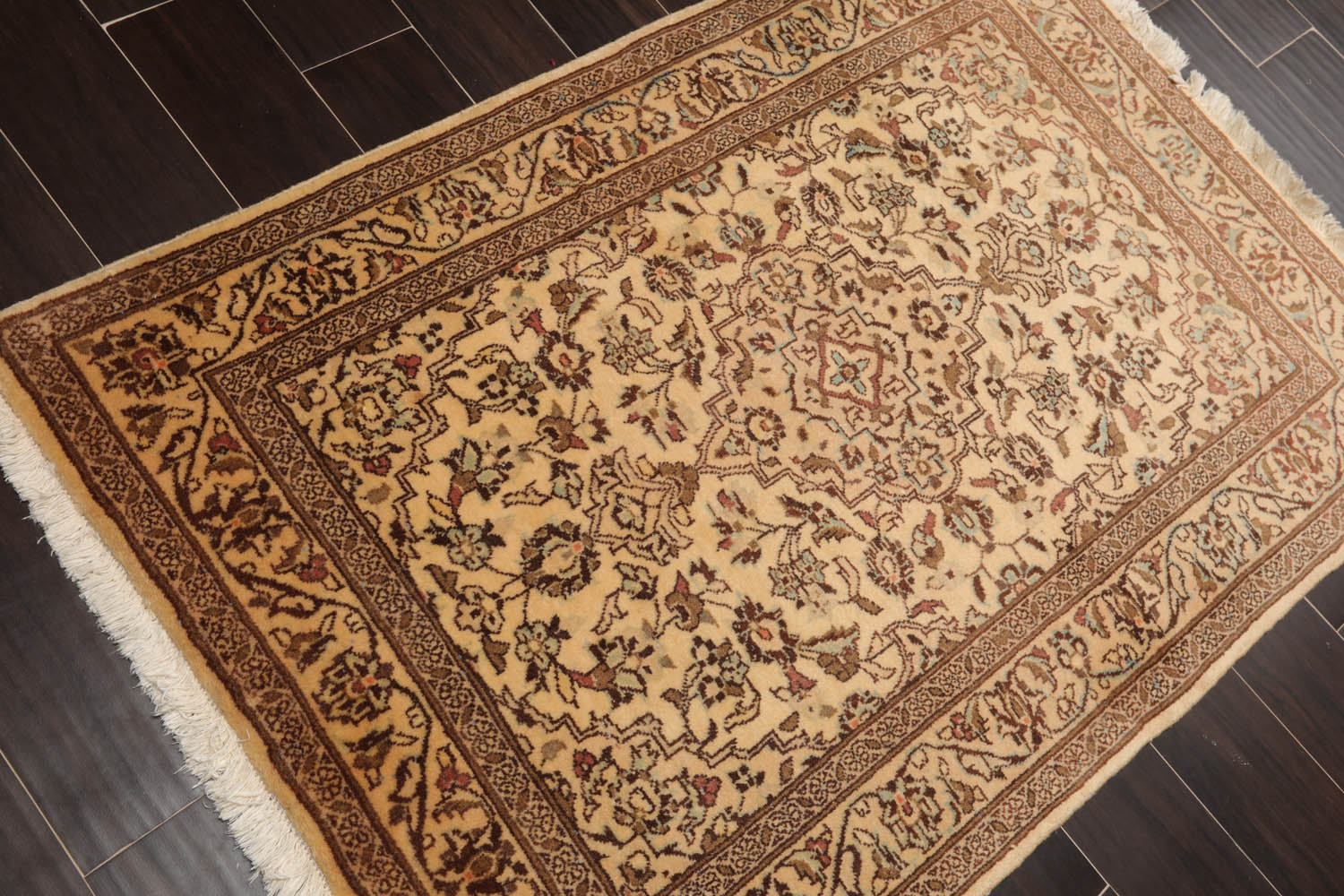 3x5 Caramel, Brown, Aqua Color Hand Knotted All-Over 100% Wool Traditional Oriental Rug