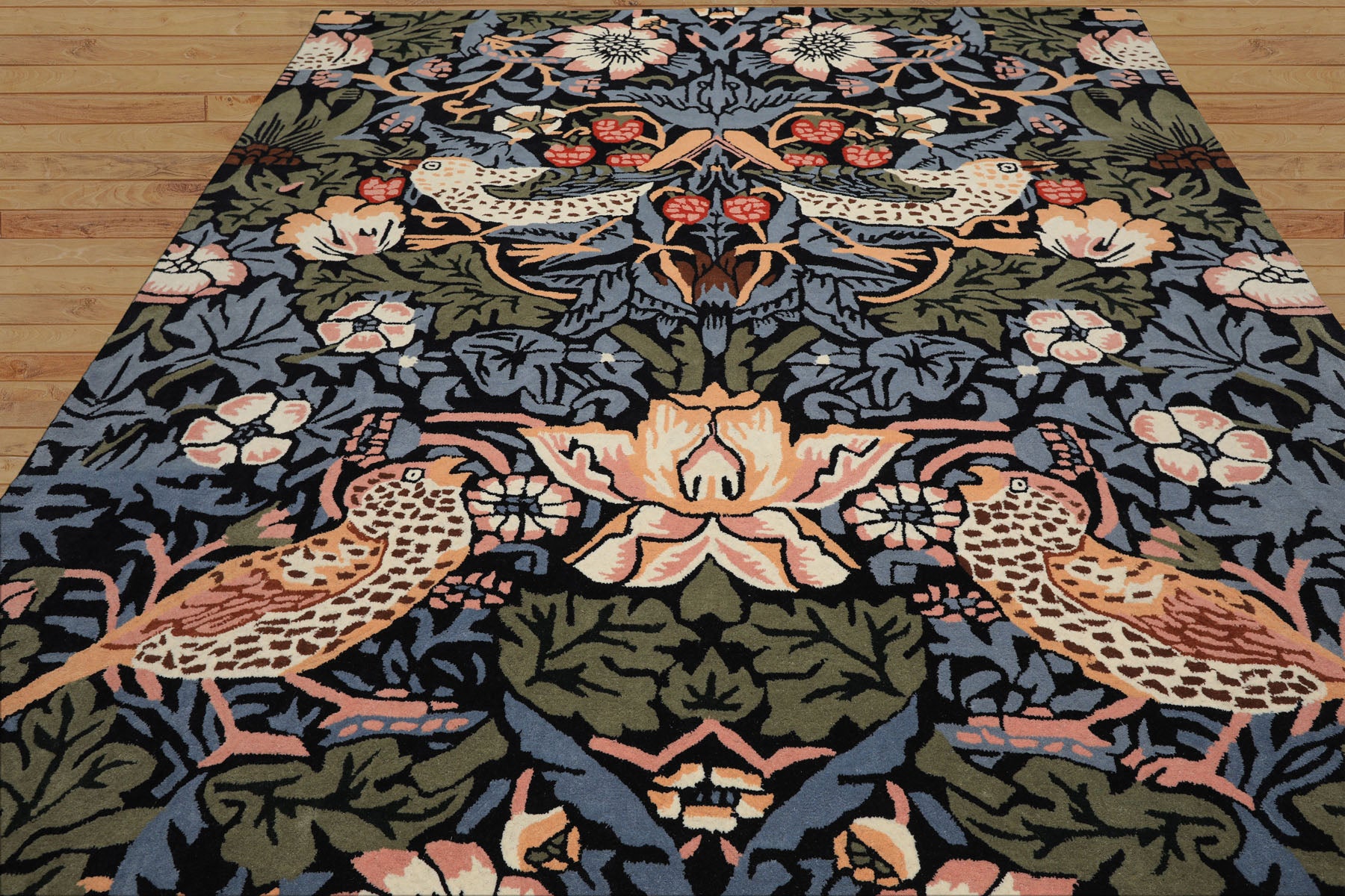 Multi Size Black Blue Ivory Color Hand Tufted William Morris Wool Arts & Crafts Oriental Rug