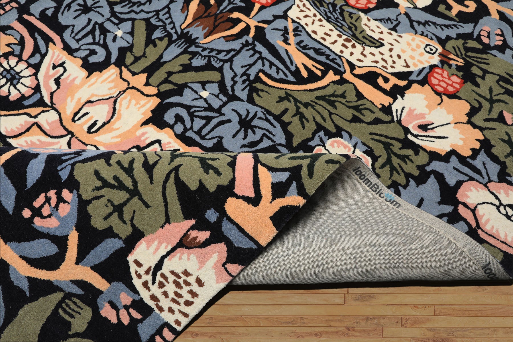 Multi Size Black Blue Ivory Color Hand Tufted William Morris Wool Arts & Crafts Oriental Rug