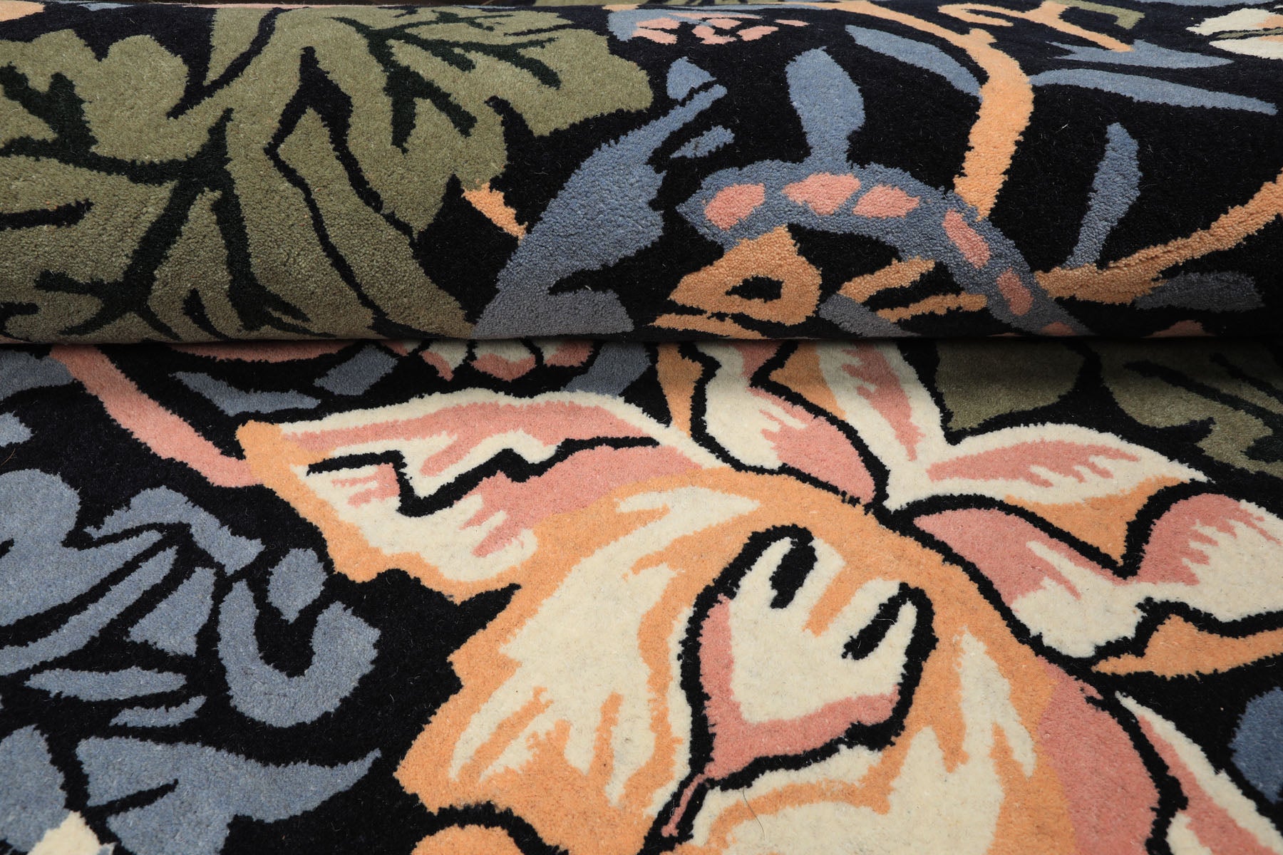 Multi Size Black Blue Ivory Color Hand Tufted William Morris Wool Arts & Crafts Oriental Rug