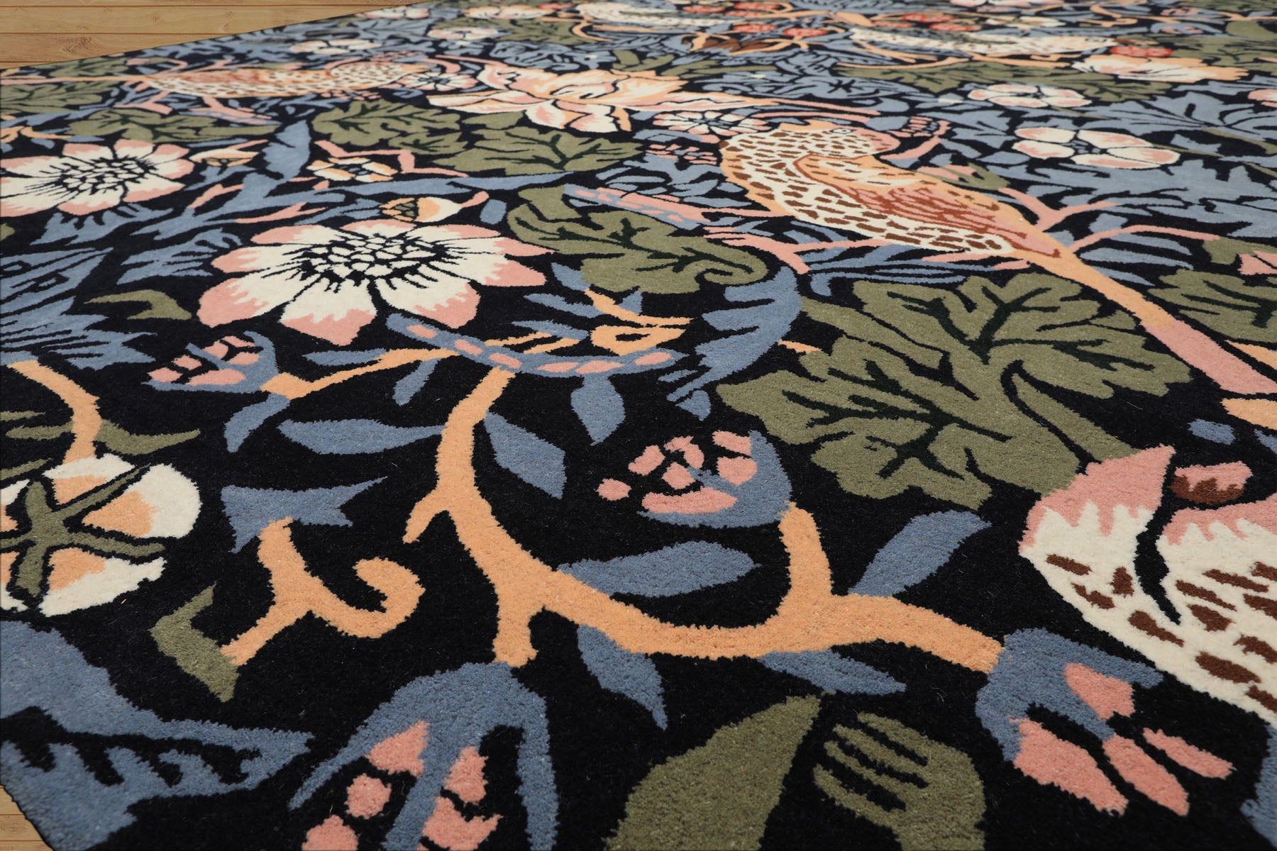 Multi Size Black Blue Ivory Color Hand Tufted William Morris Wool Arts & Crafts Oriental Rug