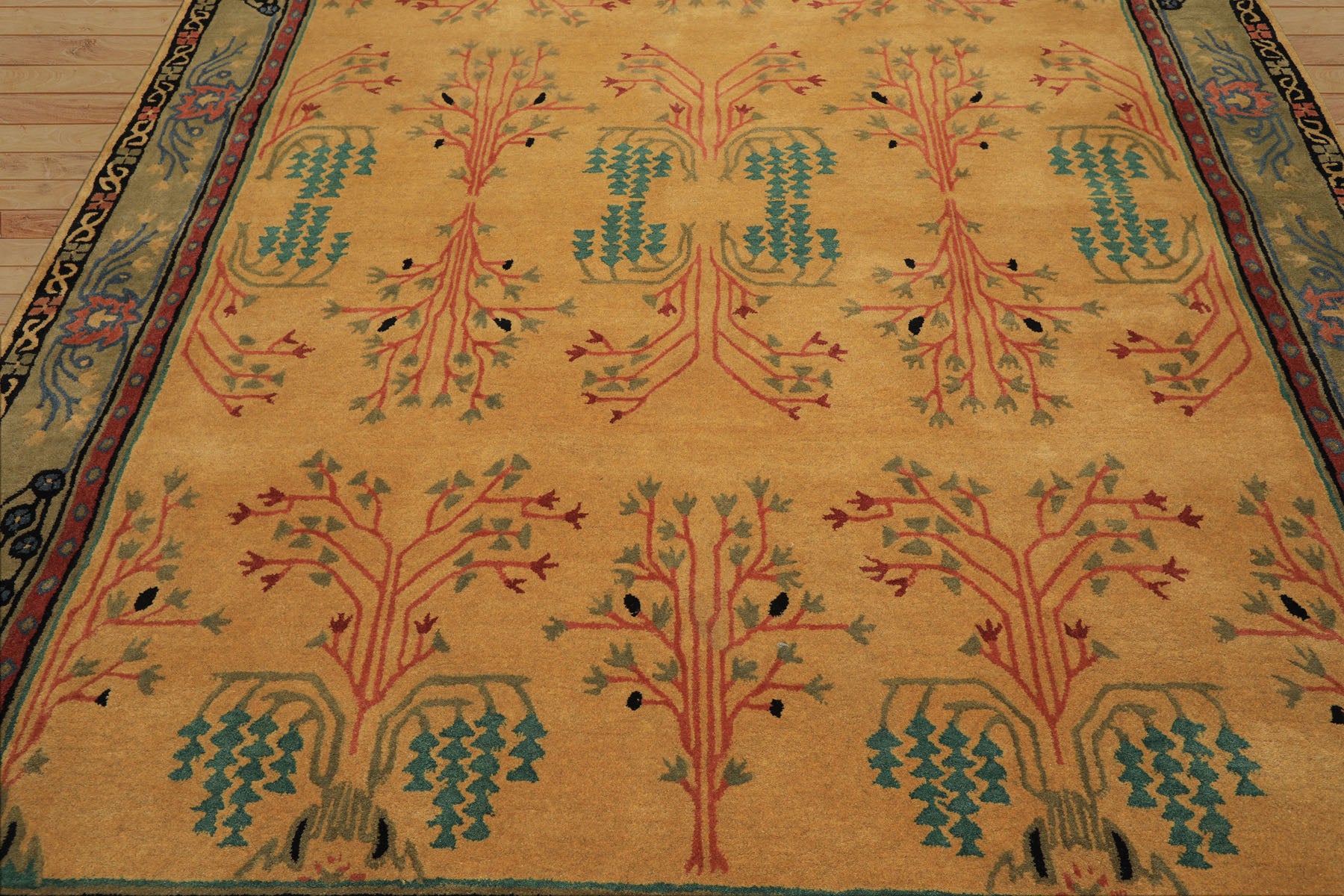Multi Size Gold Pistacchio Raspberry Color Hand Tufted Donegal Wool Arts & Crafts Oriental Rug
