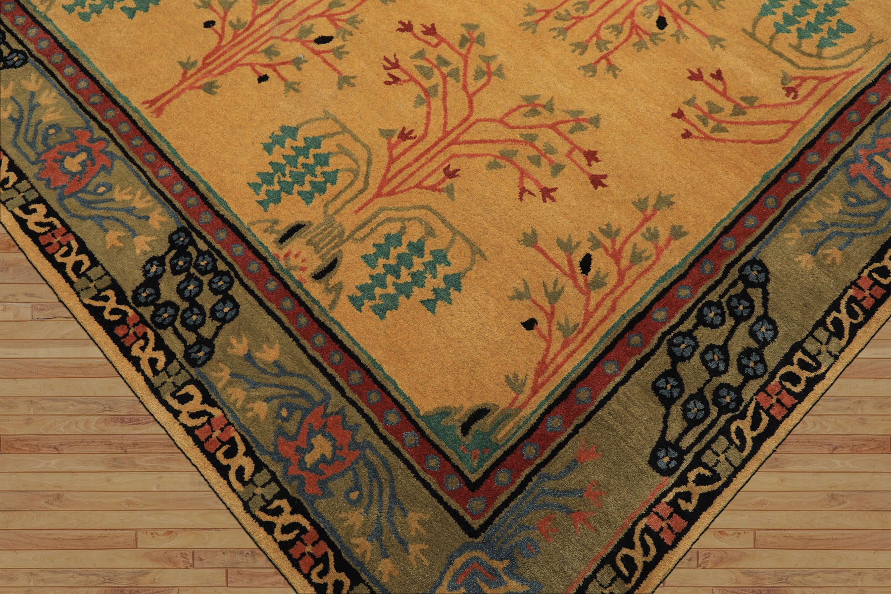 Multi Size Gold Pistacchio Raspberry Color Hand Tufted Donegal Wool Arts & Crafts Oriental Rug