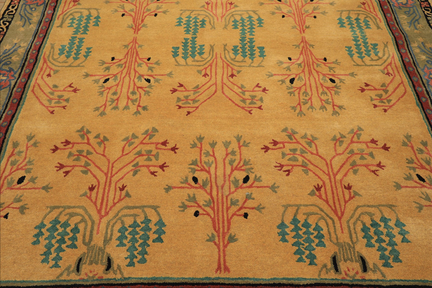 Multi Size Gold Pistacchio Raspberry Color Hand Tufted Donegal Wool Arts & Crafts Oriental Rug