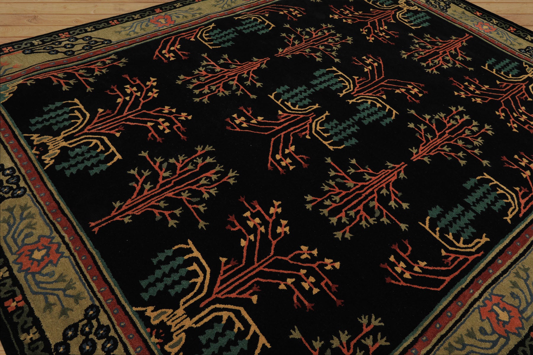 Multi Size Black Pistachio Turquoise Color Hand Tufted Donegal Wool Traditional Oriental Rug