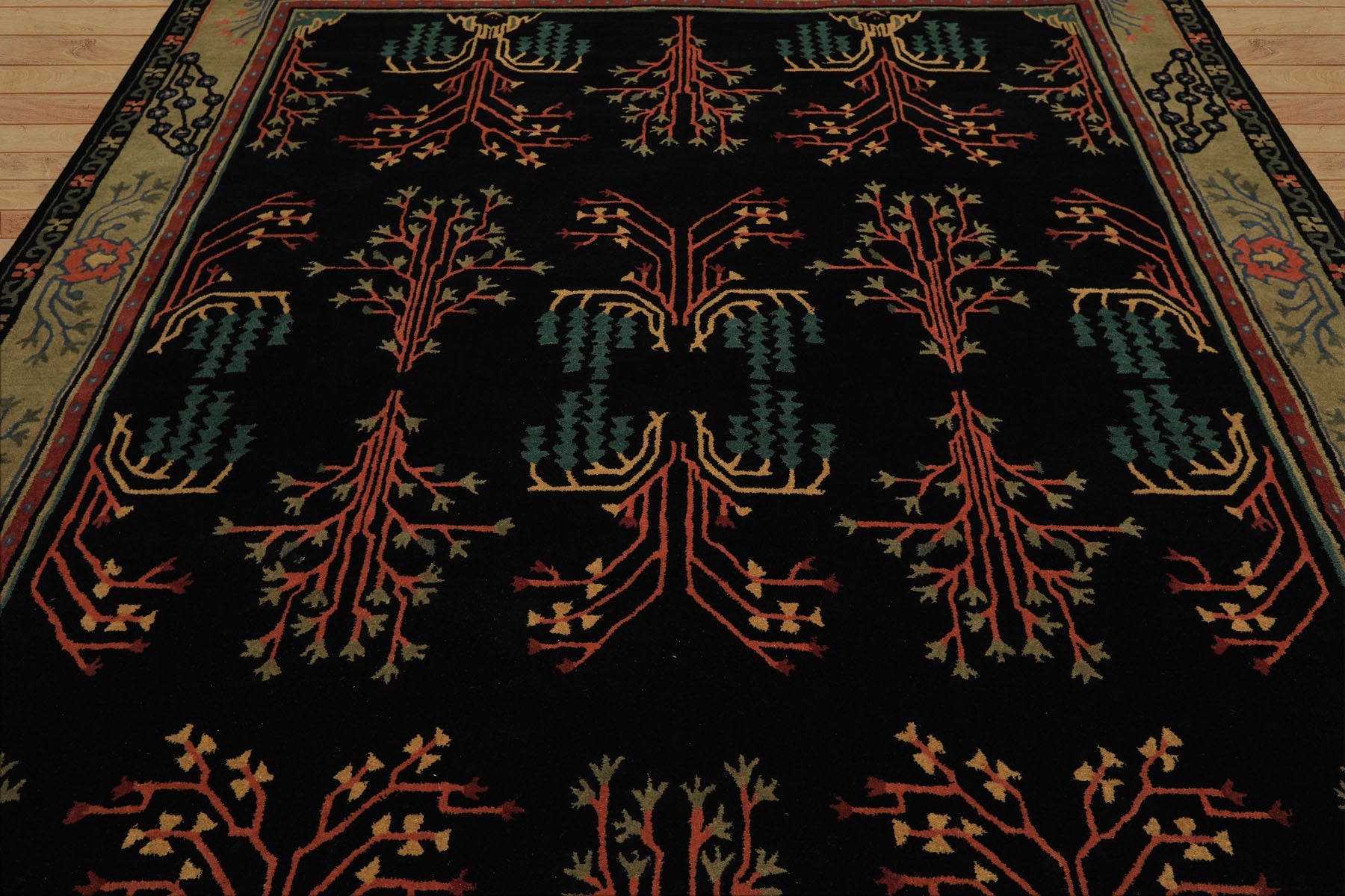 Multi Size Black Pistachio Turquoise Color Hand Tufted Donegal Wool Traditional Oriental Rug