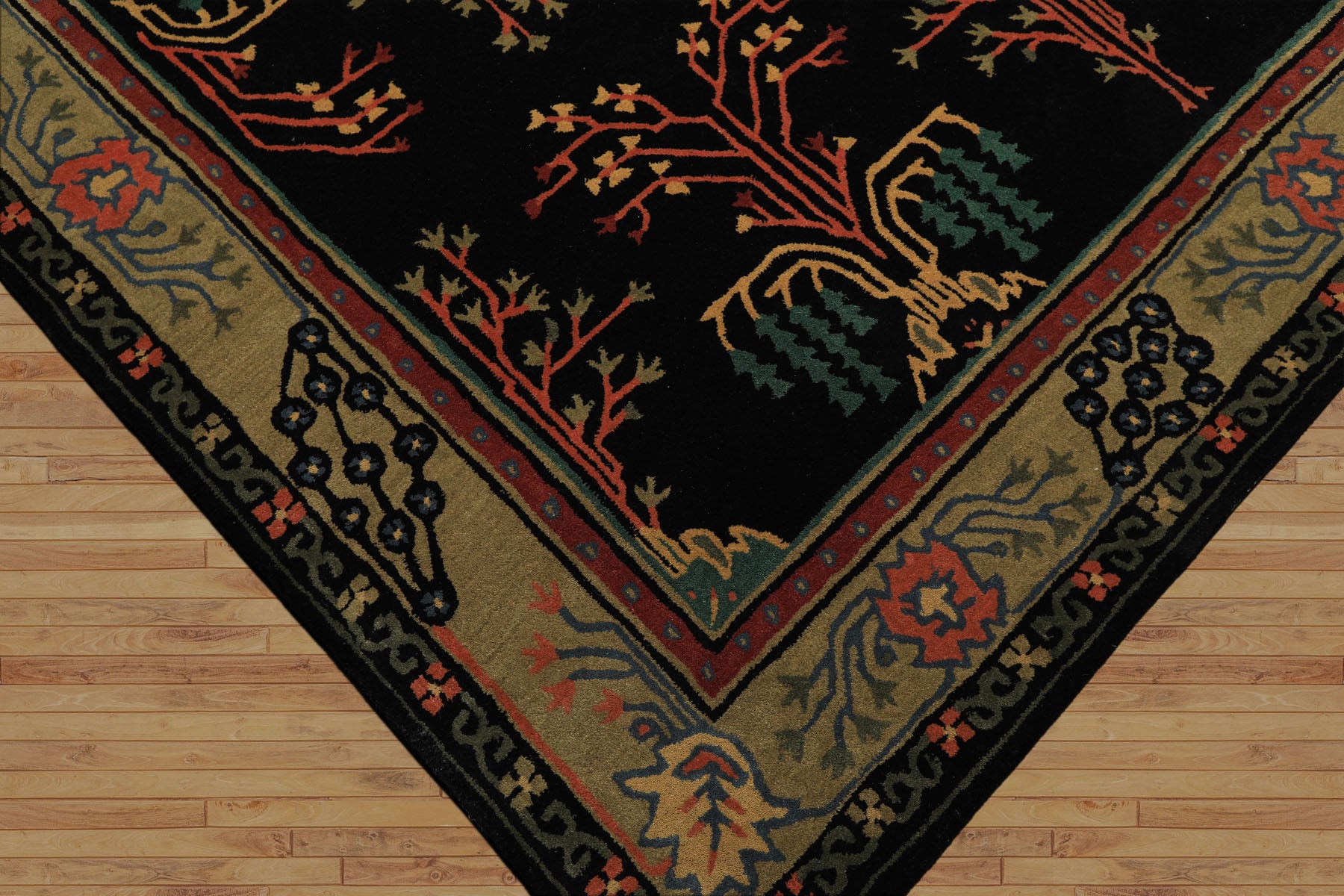 Multi Size Black Pistachio Turquoise Color Hand Tufted Donegal Wool Traditional Oriental Rug