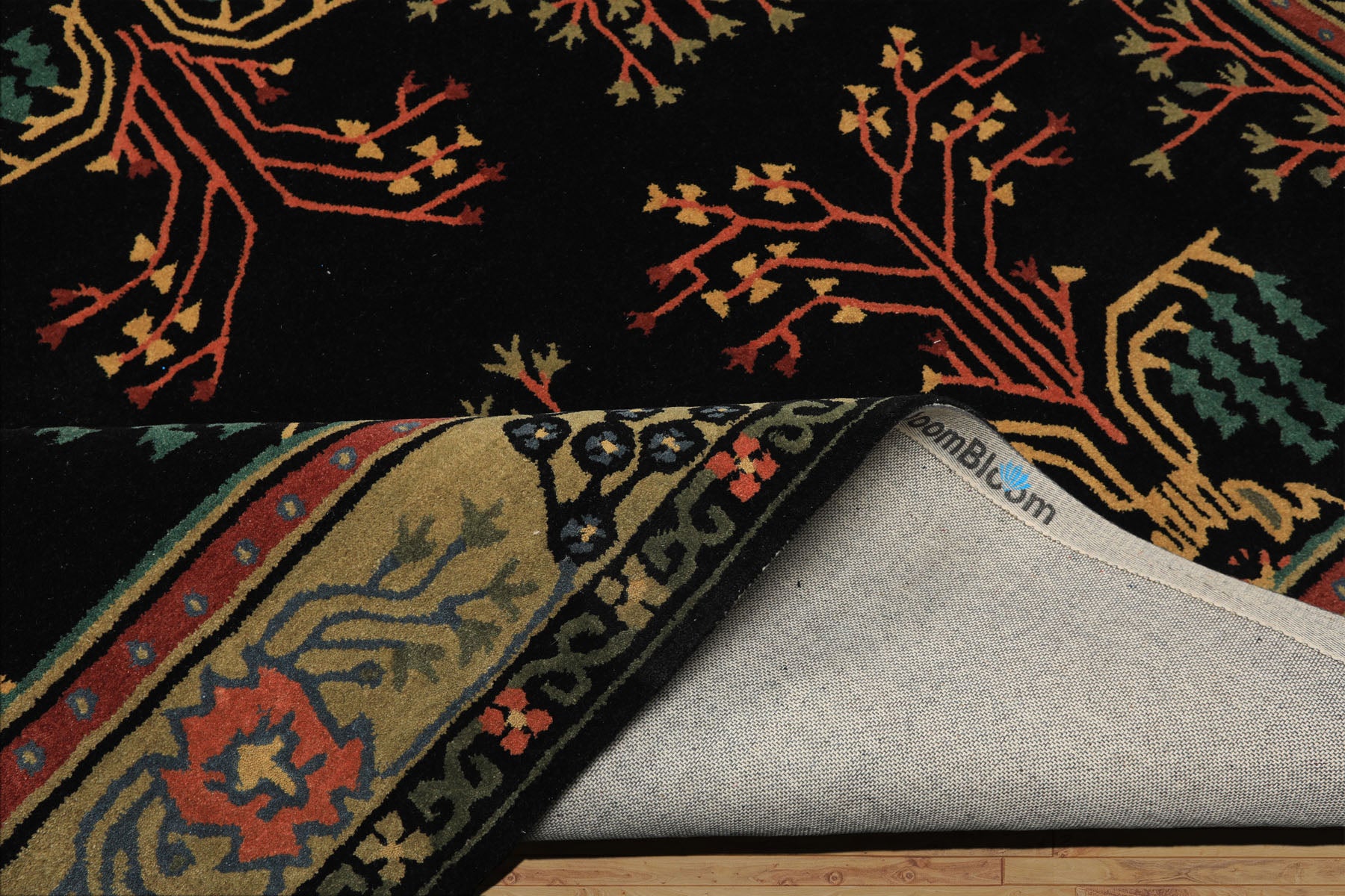 Multi Size Black Pistachio Turquoise Color Hand Tufted Donegal Wool Traditional Oriental Rug