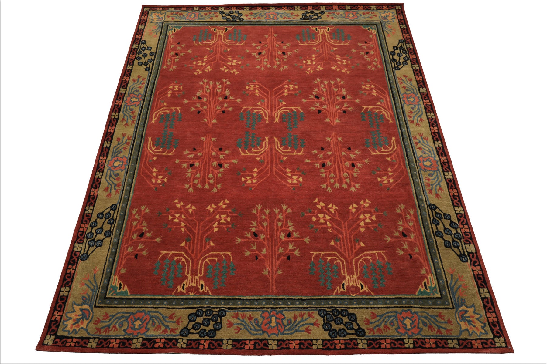 Multi Size Rose
 Pistachio Turquoise Color Hand Tufted Donegal Wool Traditional Oriental Rug