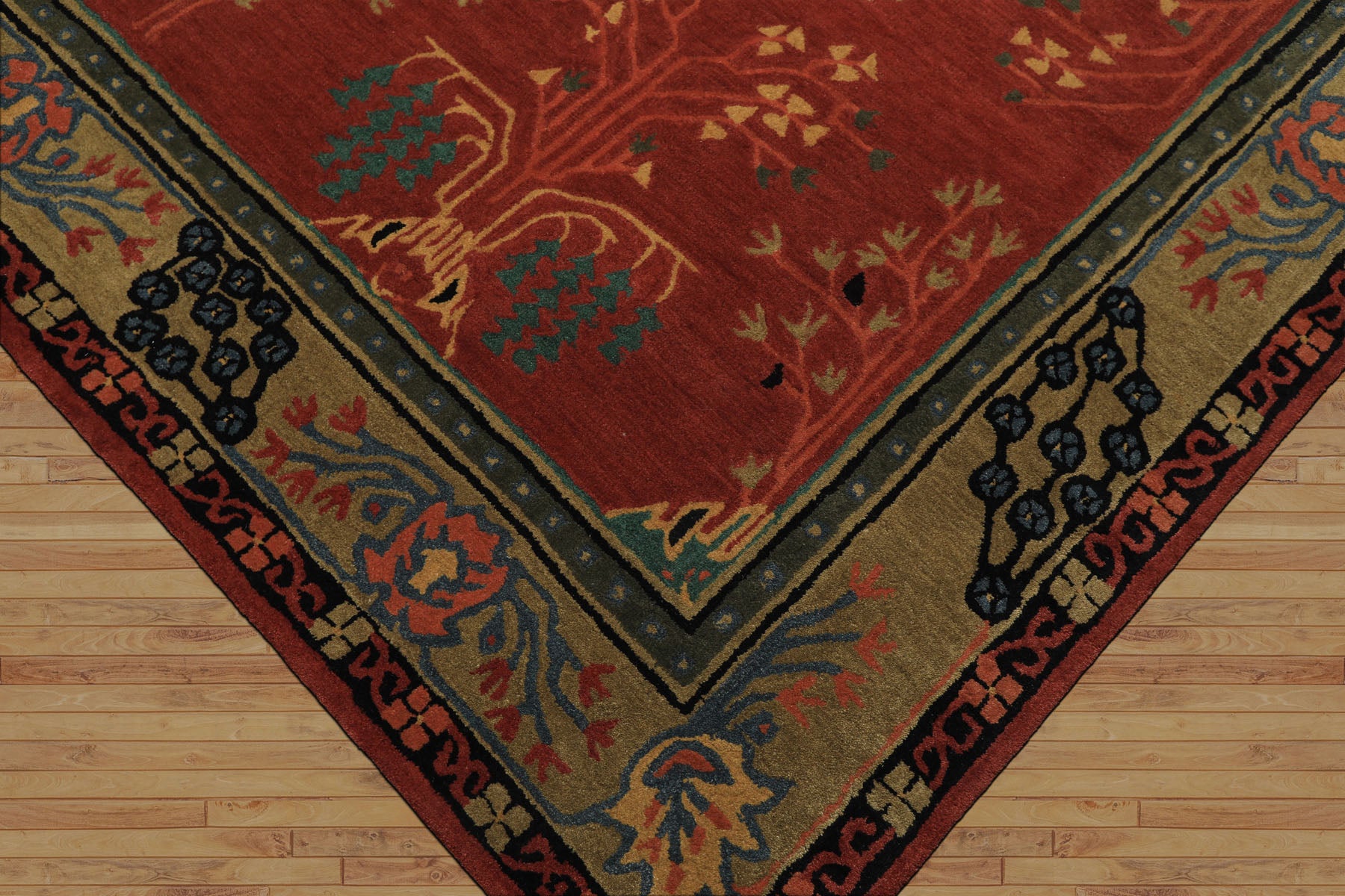 Multi Size Rose
 Pistachio Turquoise Color Hand Tufted Donegal Wool Traditional Oriental Rug