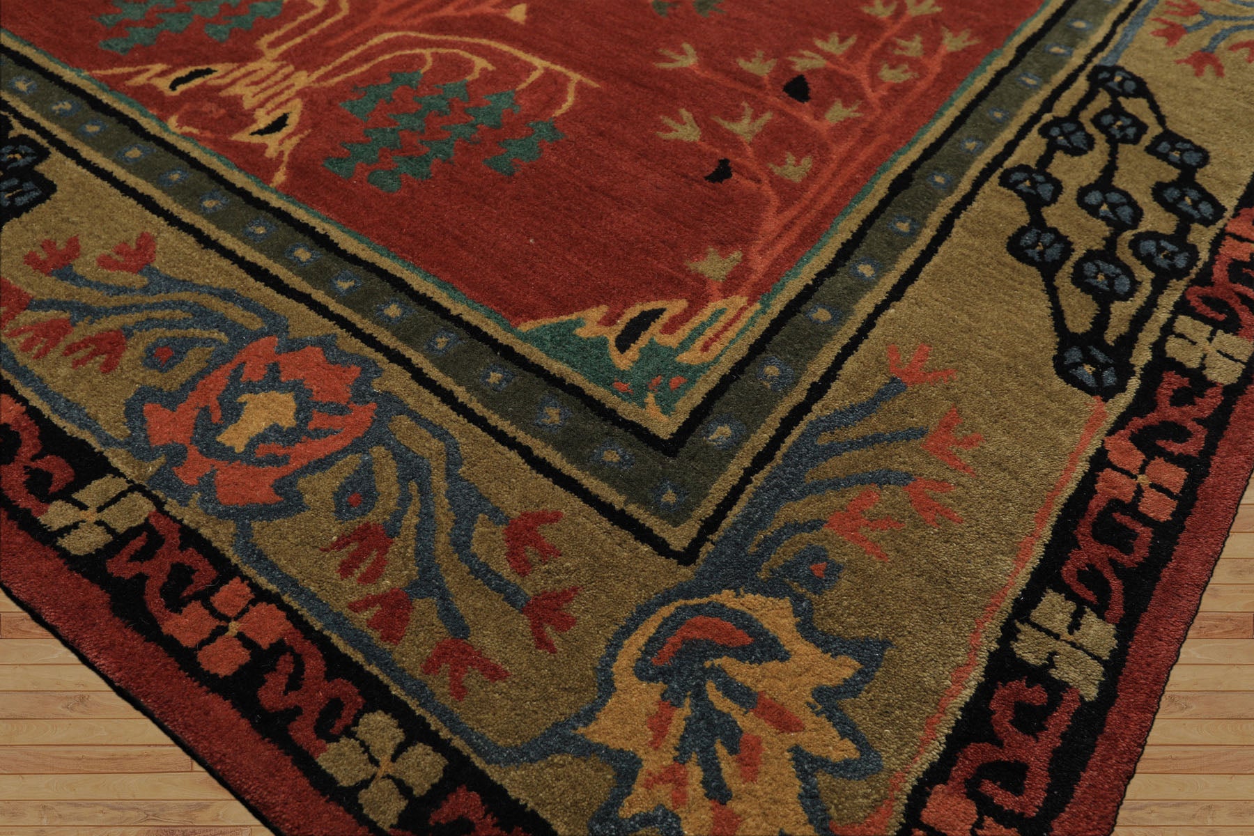 Multi Size Rose
 Pistachio Turquoise Color Hand Tufted Donegal Wool Traditional Oriental Rug