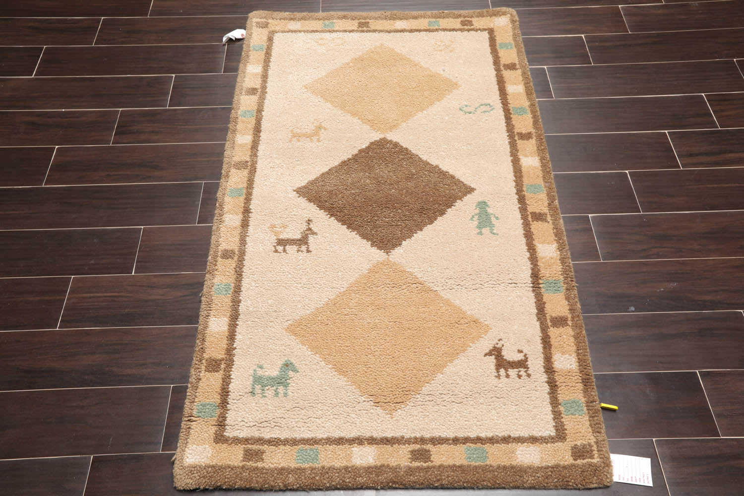 3x5 Beige, Brown, Caramel Color Hand Knotted All-Over 100% Wool Modren Oriental Rug