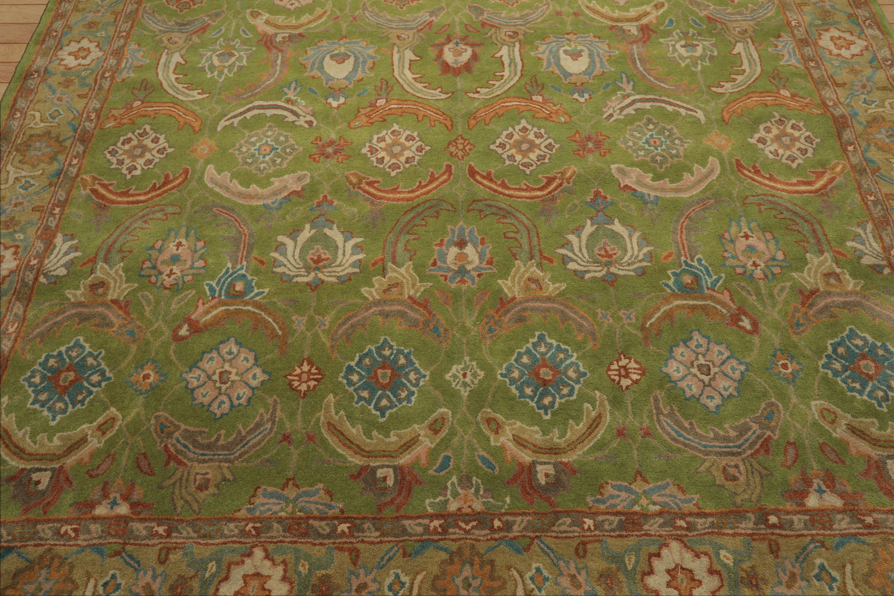 Multi Size Lime Ivory Turquoise Color Hand Tufted William Morris Wool Arts & Crafts Oriental Rug