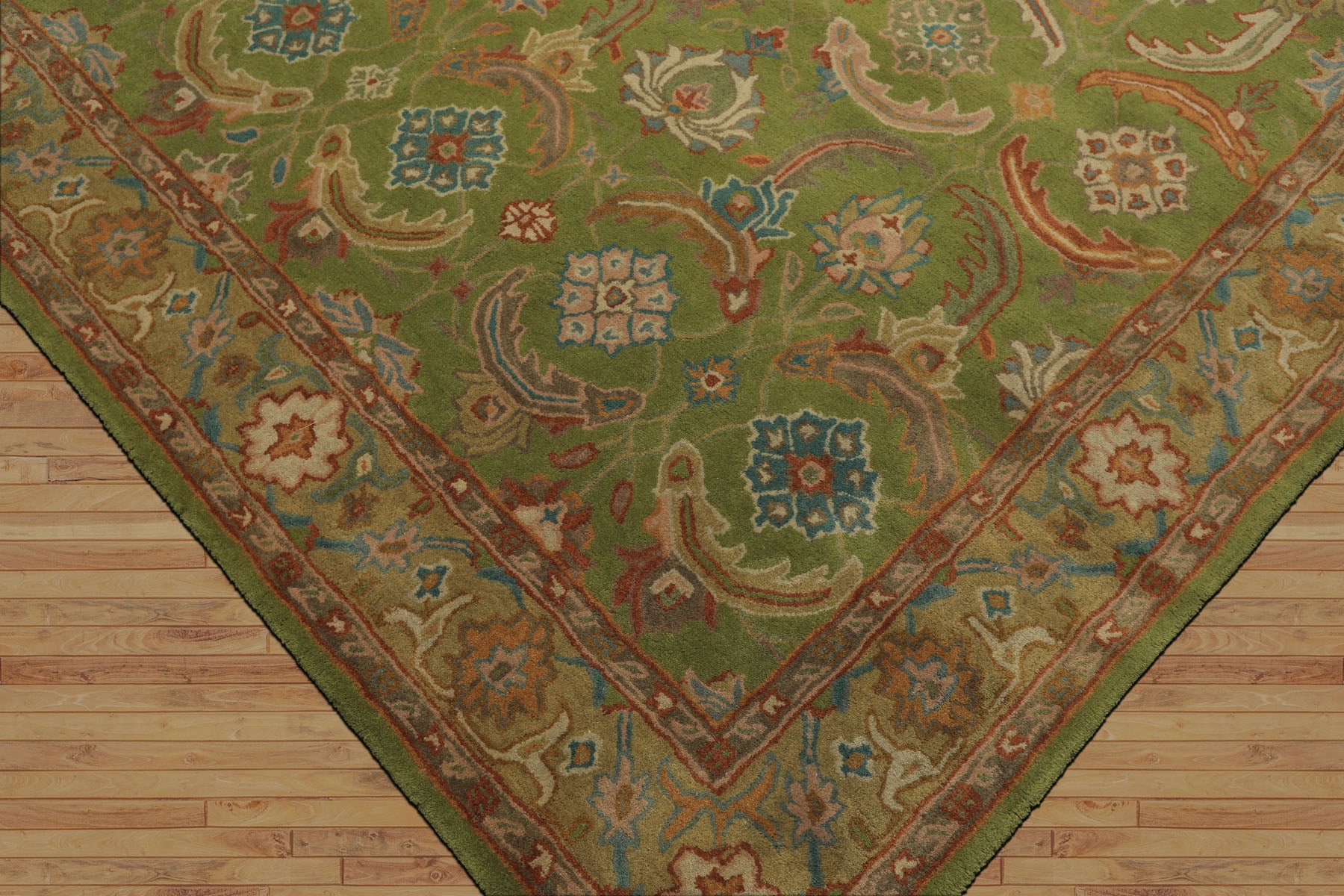 Multi Size Lime Ivory Turquoise Color Hand Tufted William Morris Wool Arts & Crafts Oriental Rug