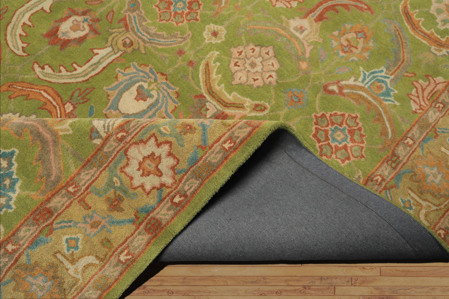 Multi Size Lime Ivory Turquoise Color Hand Tufted William Morris Wool Arts & Crafts Oriental Rug