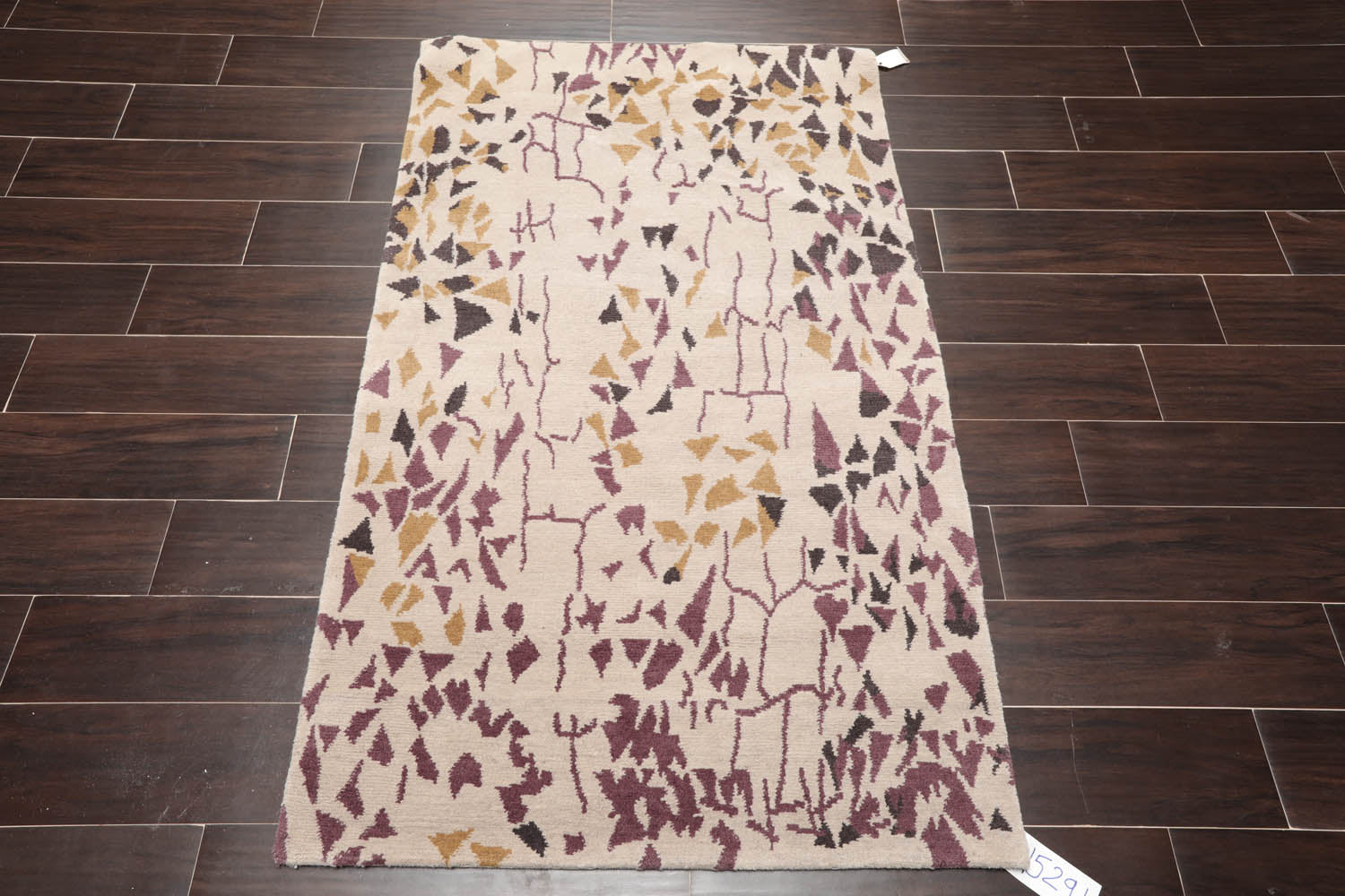 3x5 Beige, Charcoal, Aubergine Color Hand Knotted All-Over 100% Wool Modern Oriental Rug