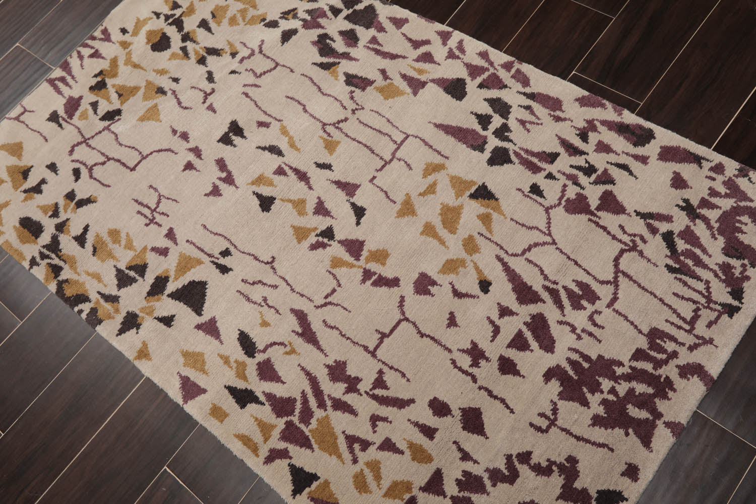 3x5 Beige, Charcoal, Aubergine Color Hand Knotted All-Over 100% Wool Modern Oriental Rug